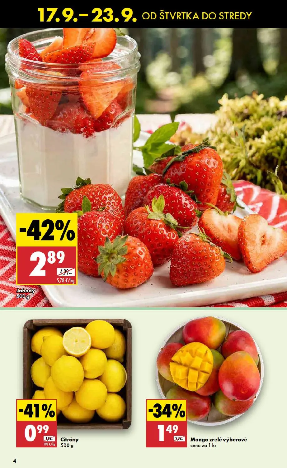 Biedronka leták, strana 4 z 48 — Jahody, Mango zrelé výberové, Citróny