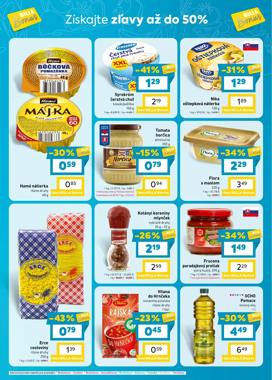 Billa leták, strana 5 z 9 — OCHO Pomace olivový olej, Flora s maslom, Syrokrém čerstvá chuť klasik/pažítka
