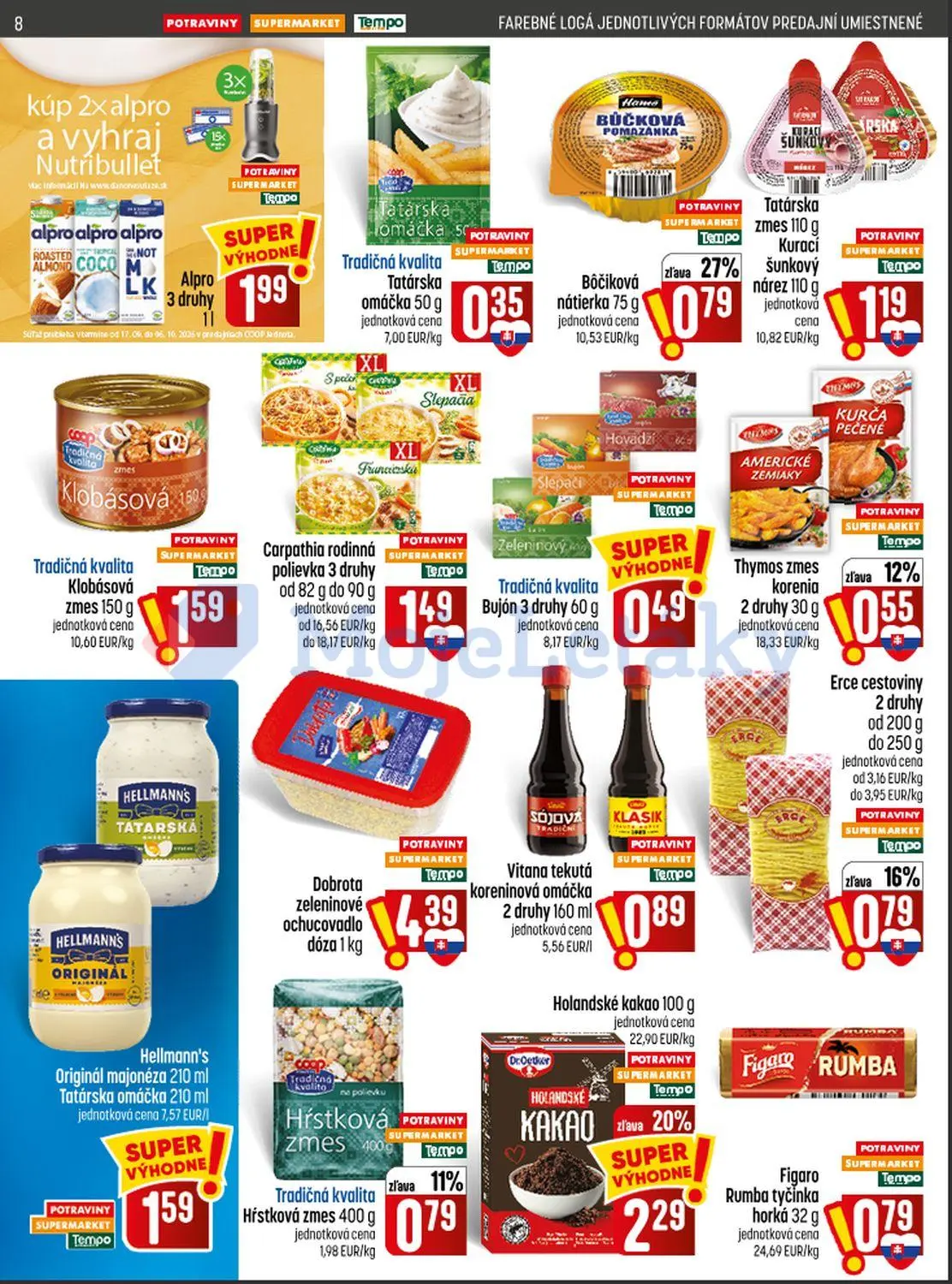 Coop Jednota leták, strana 8 z 28 — Holandské kakao, Bôčiková nátierka, Erce cestoviny