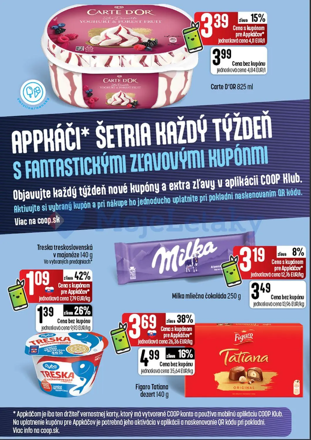 Coop Tempo leták, strana 8 z 60 — Figaro Tatiana dezert, Carte D'OR, Treska treskoslovenská v majonéze
