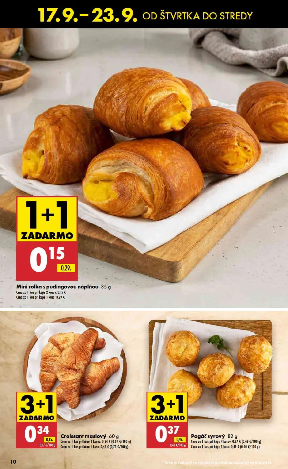 Biedronka leták, strana 10 z 48 — Mini rolka s pudingovou náplňou, Pagáč syrový, Croissant maslový