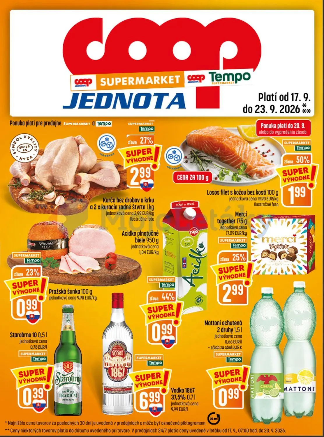 Coop Jednota leták, strana 13 z 28 — Losos filet s kožou bez kosti, Kurča bez drobov a krku a 2 x kuracie zadné štvrte, Merc…