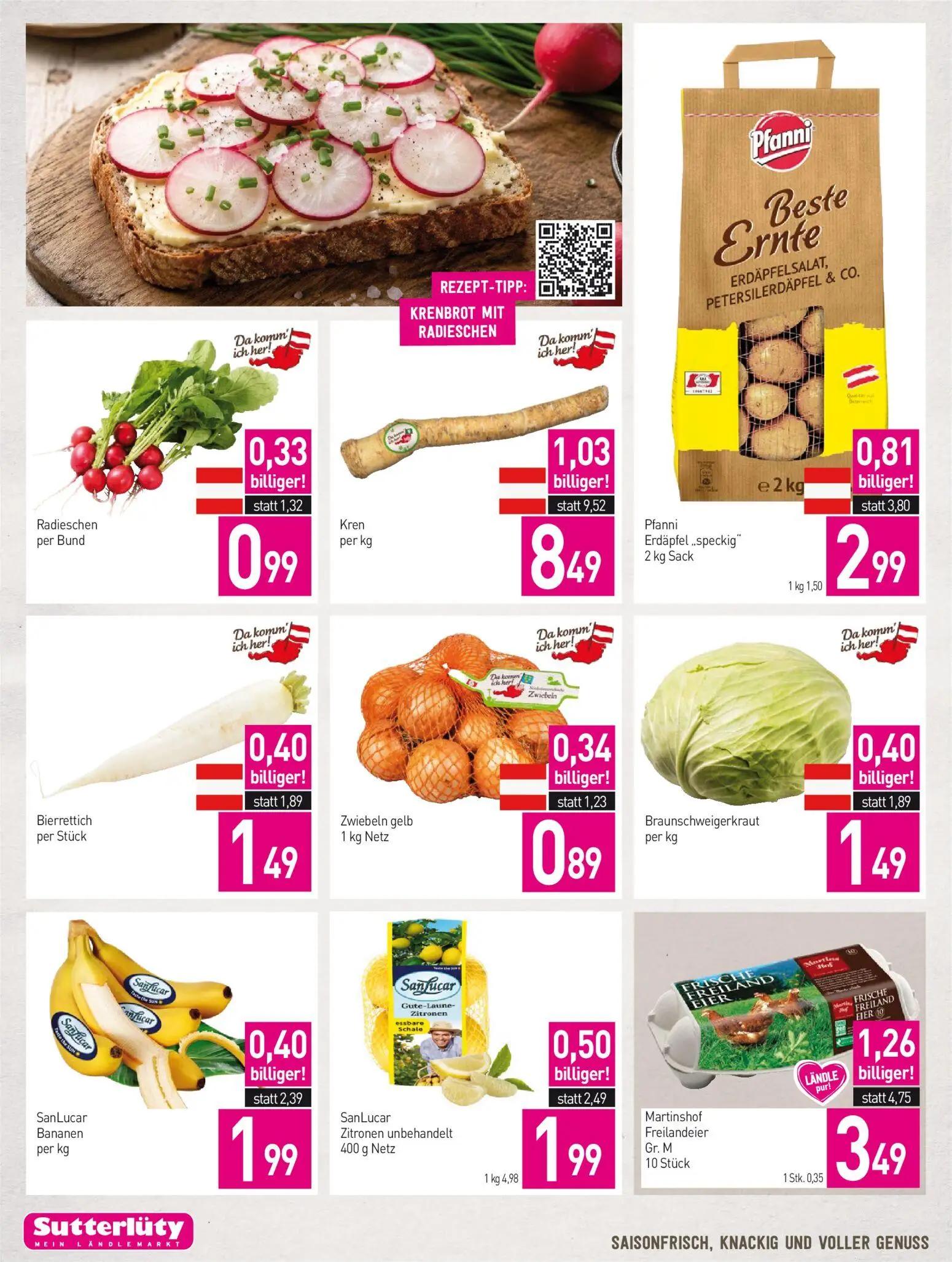 Sutterlüty Prospekt, Seite 2 von 16 — Martinshof Freilandeier Gr. M, Kren, Pfanni Erdäpfel..speckig"