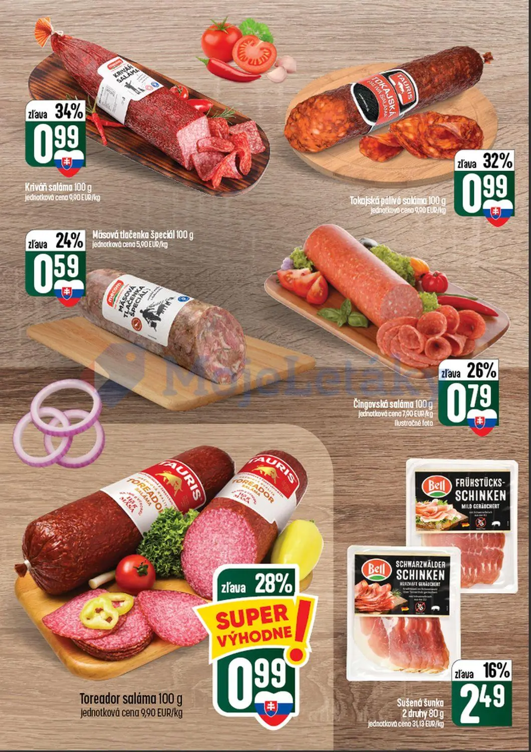 Coop Tempo leták, strana 14 z 60 — Kriváň saláma, Tokajská pálivá saláma, Sušená šunka