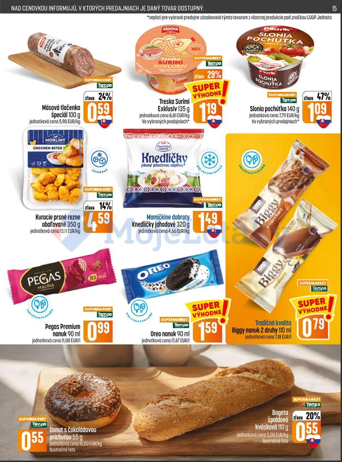 Coop Jednota leták, strana 15 z 28 — Slonia pochúťka, Kuracie prsné rezne obaľované, Treska Surimi Exklusiv