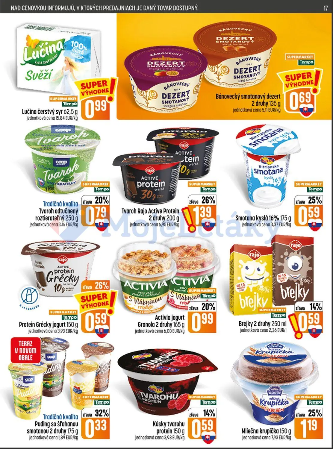 Coop Jednota leták, strana 17 z 28 — Tvaroh Rajo Active Protein, Mliečna krupička, Activia jogurt Granola