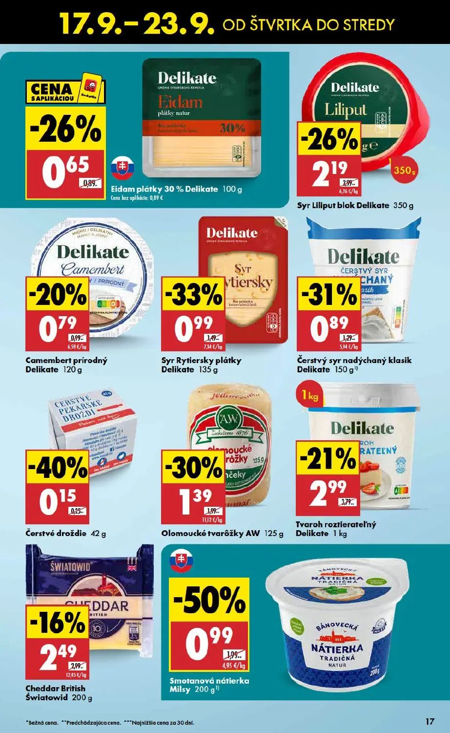 Biedronka leták, strana 17 z 48 — Smotanová nátierka Milsy, Syr Liliput blok Delikate, Tvaroh roztierateľný Delikate