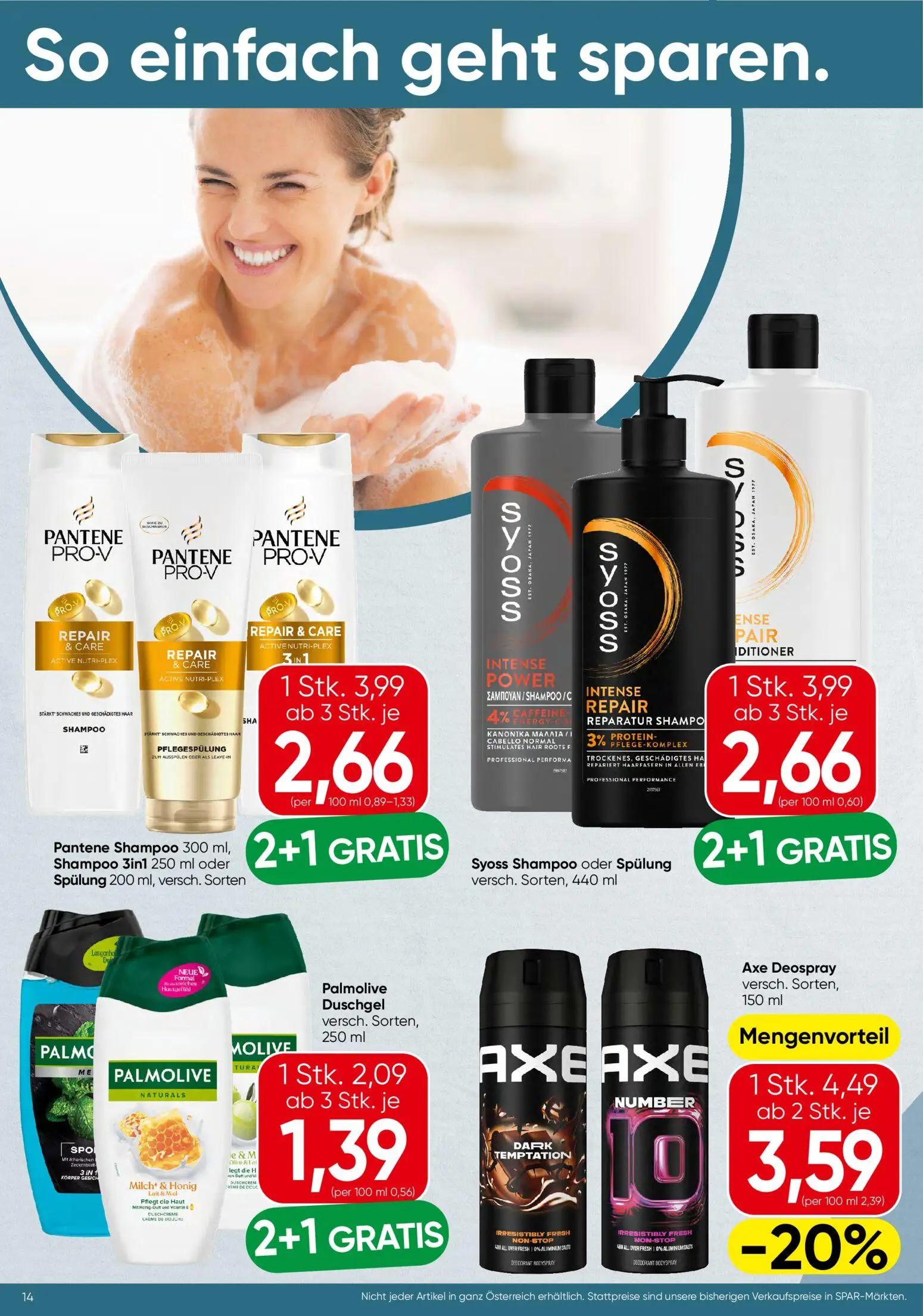 Spar Prospekt, Seite 14 von 16 — Pantene Shampoo, Pantene Shampoo 3in1, Pantene Spülung
