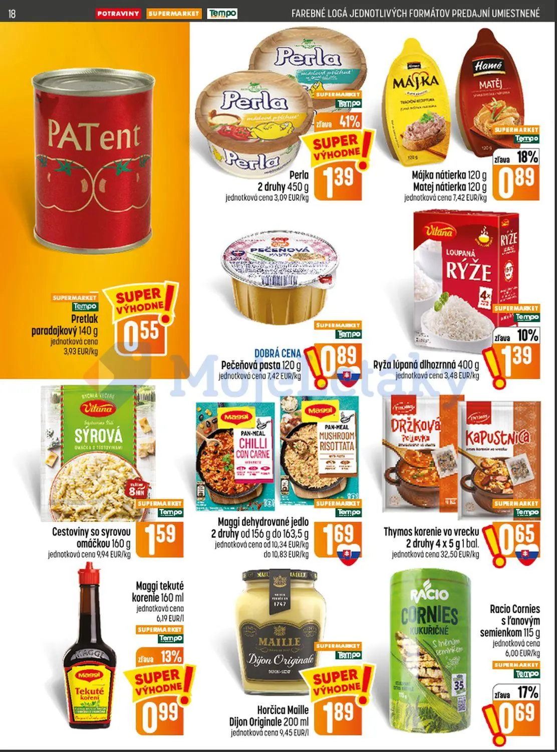 Coop Jednota leták, strana 18 z 28 — Perla, Májka nátierka, Matej nátierka