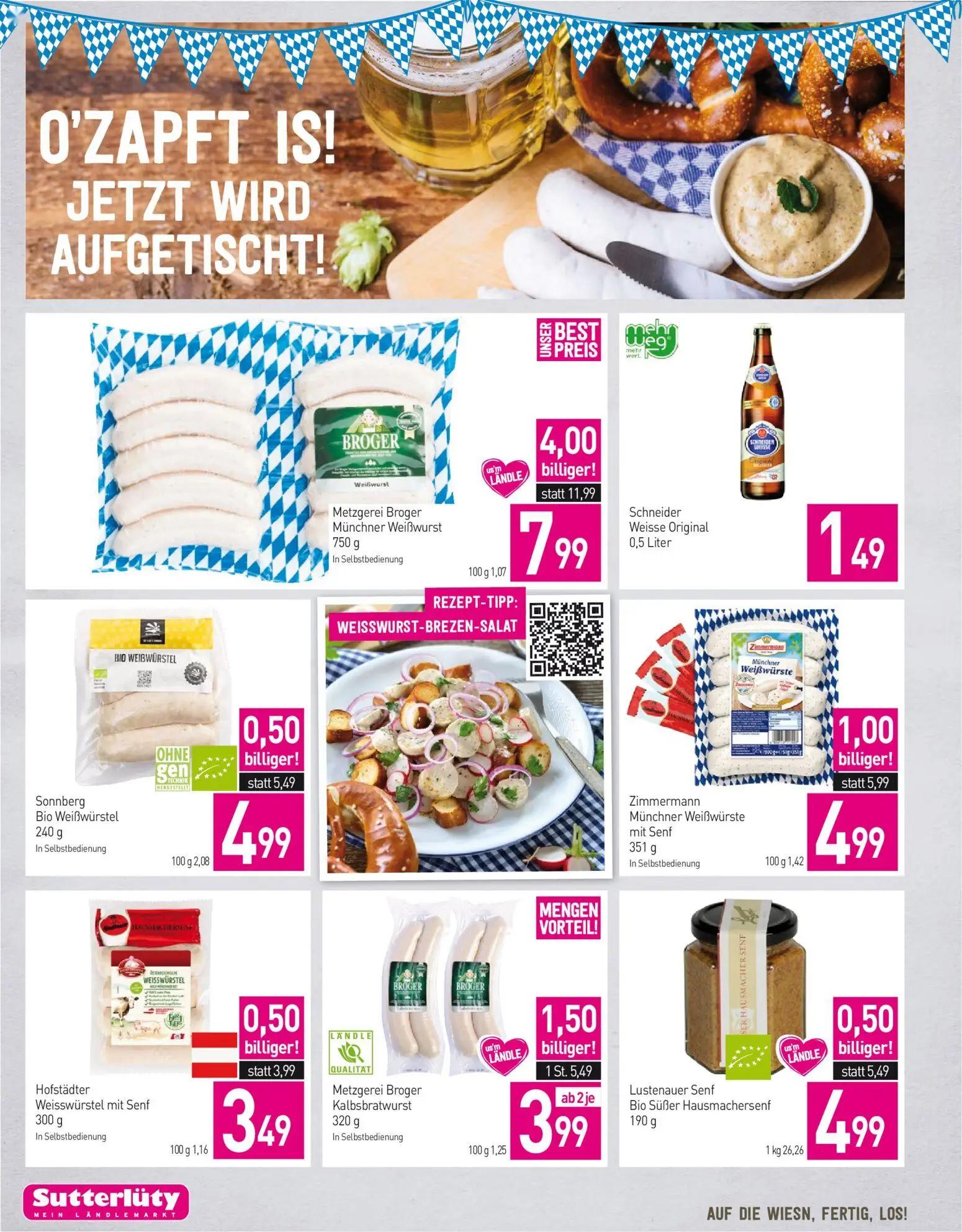 Sutterlüty Prospekt, Seite 8 von 16 — Metzgerei Broger Münchner Weißwurst, Metzgerei Broger Kalbsbratwurst, Zimmermann Münch…