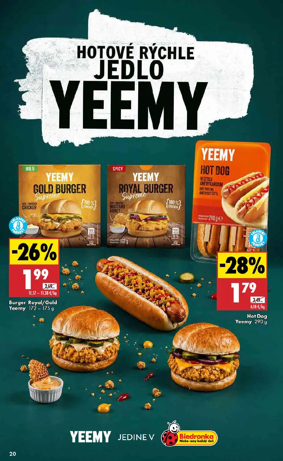 Biedronka leták, strana 20 z 48 — Burger Royal/Gold Yeemy, Hot Dog Yeemy