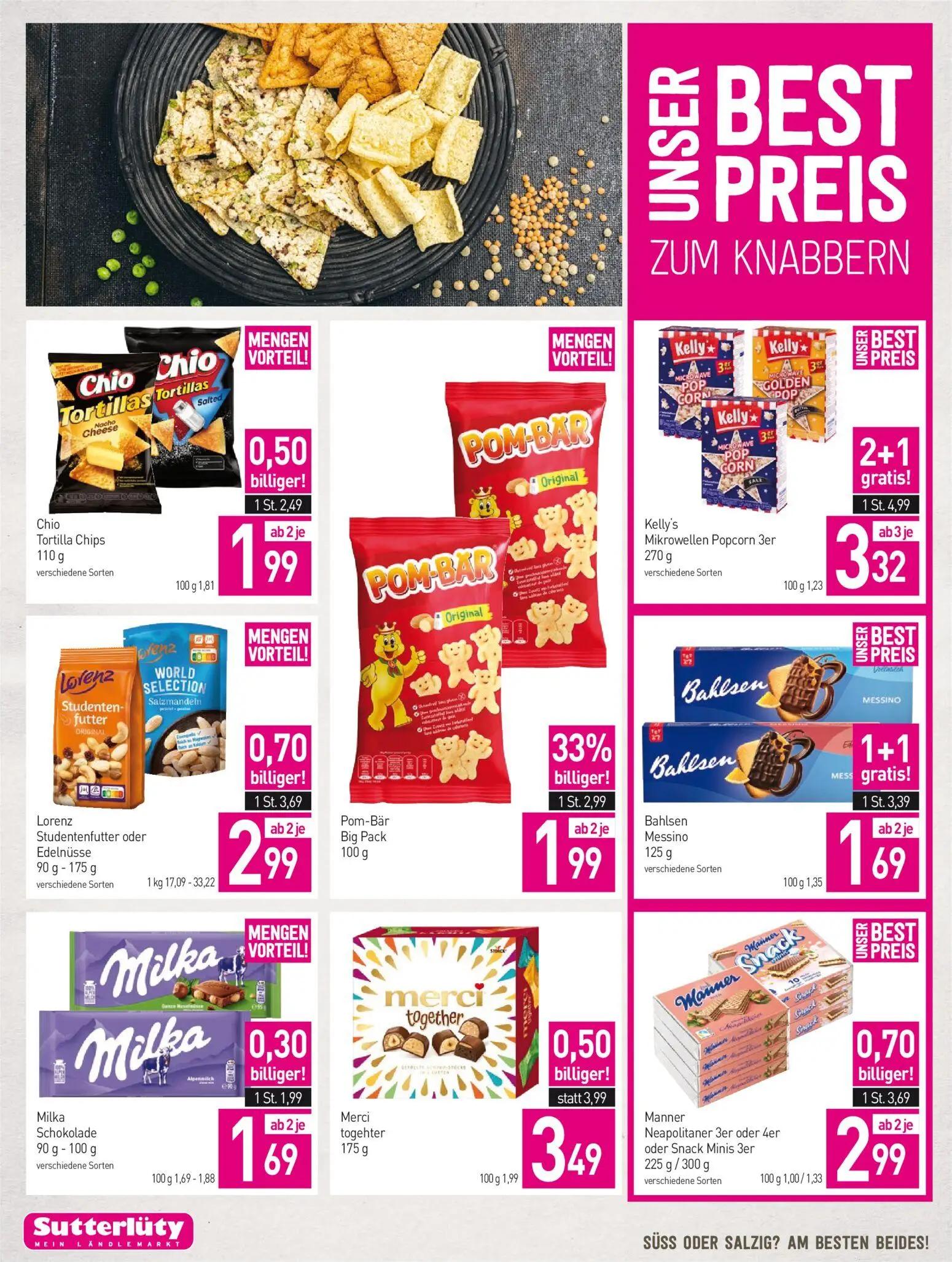 Sutterlüty Prospekt, Seite 12 von 16 — Bahlsen Messino, Kelly's Mikrowellen Popcorn 3er, Pom-Bär Big Pack
