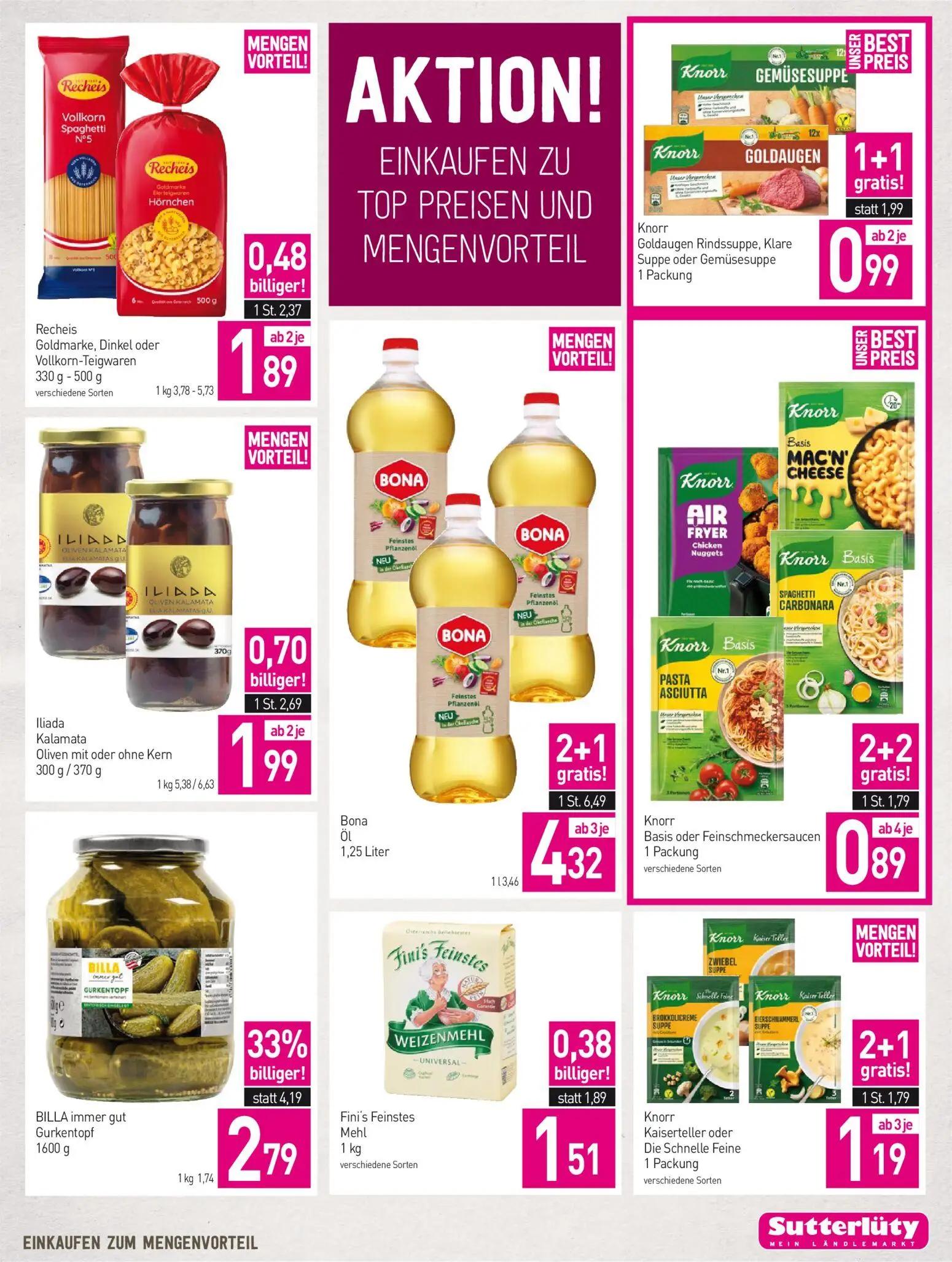 Sutterlüty Prospekt, Seite 13 von 16 — BILLA immer gut Gurkentopf, Knorr Goldaugen Rindssuppe, Klare Suppe oder Gemüsesuppe,…