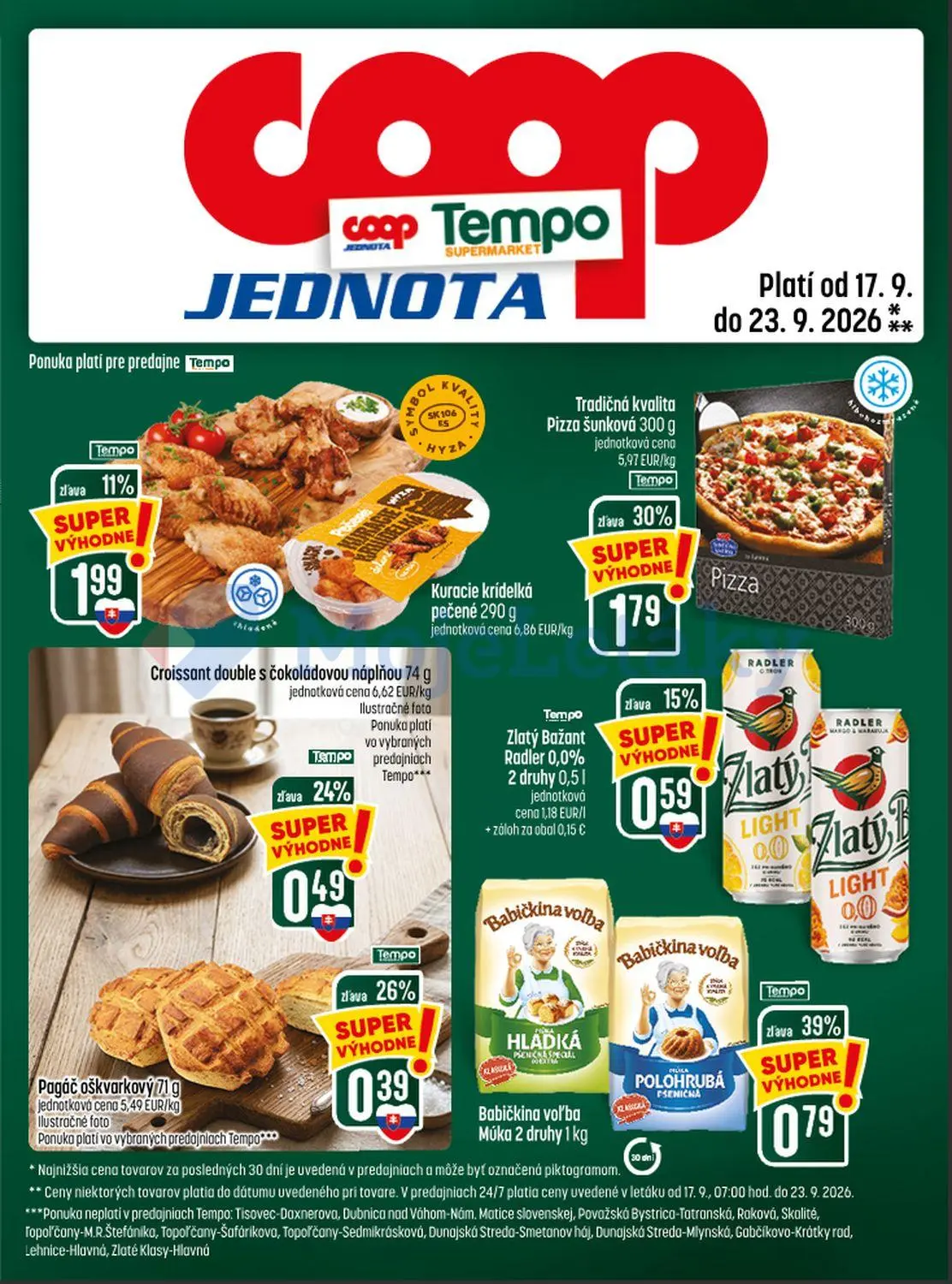 Coop Jednota leták, strana 25 z 28 — Pizza šunková, Babičkina voľba Múka, Kuracie krídelká pečené
