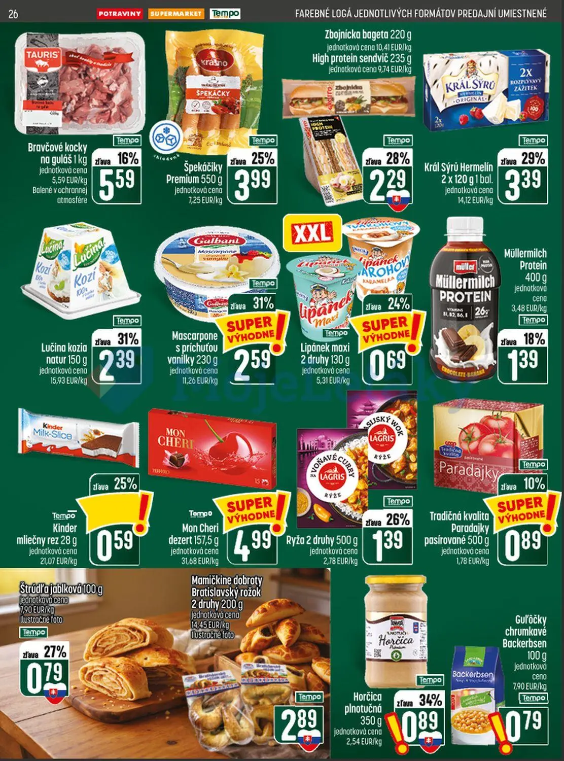Coop Jednota leták, strana 26 z 28 — Král Sýrů Hermelín, Špekáčiky Premium, Mascarpone s príchuťou vanilky