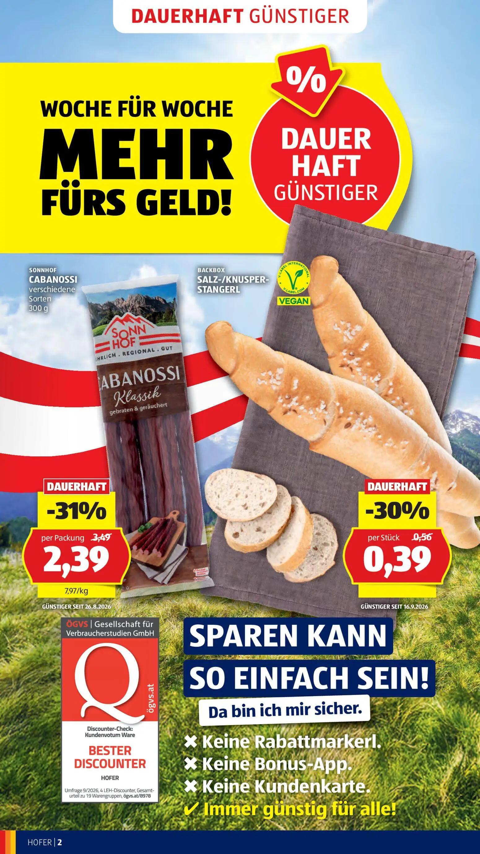 Hofer Prospekt, Seite 6 von 48 — CABANOSSI verschiedene Sorten, BACKBOX SALZ-/KNUSPER-STANGERL