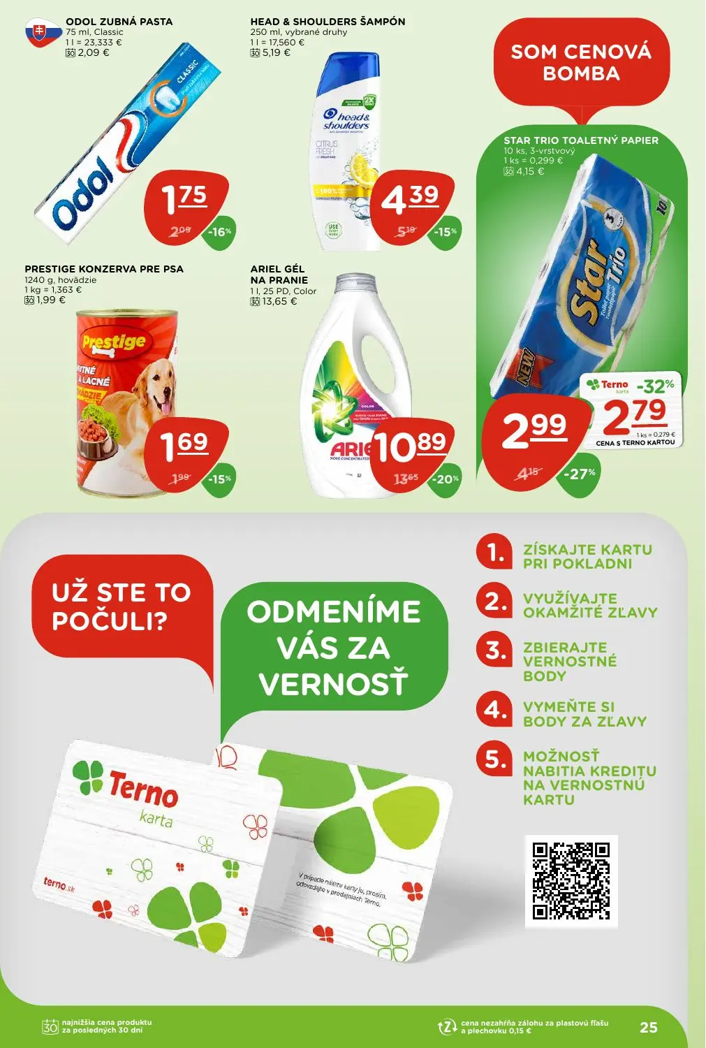 Terno leták, strana 25 z 28 — ARIEL GÉL NA PRANIE, STAR TRIO TOALETNÝ PAPIER, HEAD & SHOULDERS ŠAMPÓN