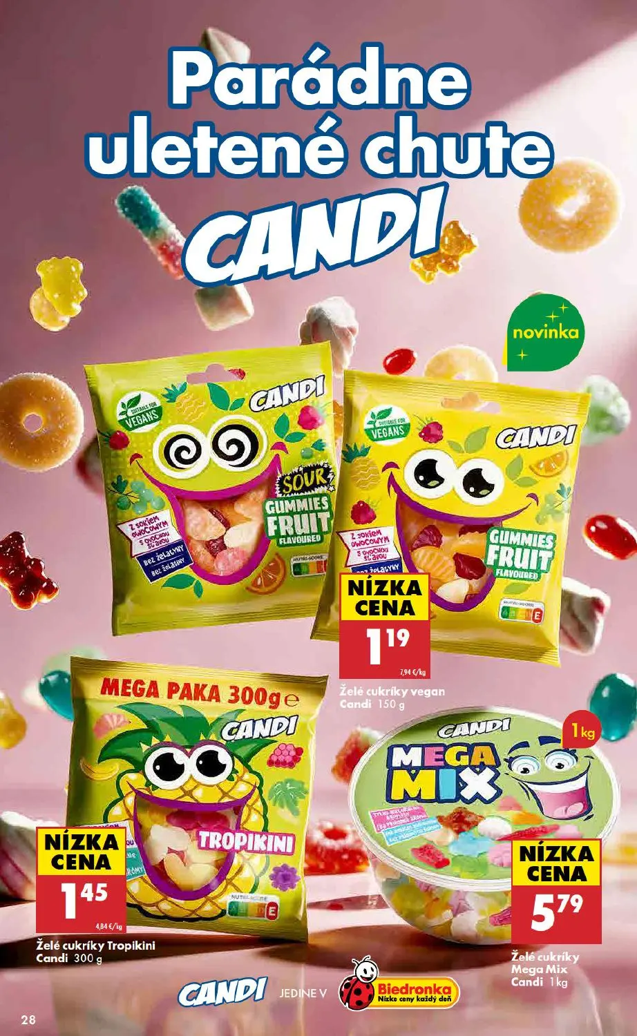 Biedronka leták, strana 28 z 48 — Želé cukríky vegan Candi, Želé cukríky Tropikini Candi, Želé cukríky Mega Mix Candi