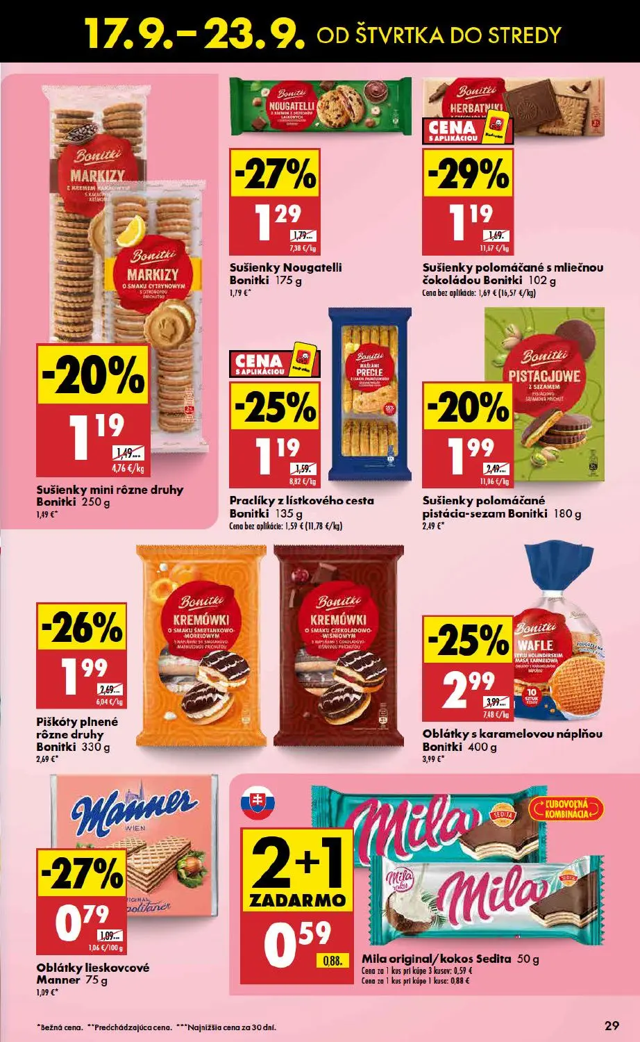 Biedronka leták, strana 29 z 48 — Oblátky s karamelovou náplňou Bonitki, Piškóty plnené rôzne druhy Bonitki, Sušienky Nougat…