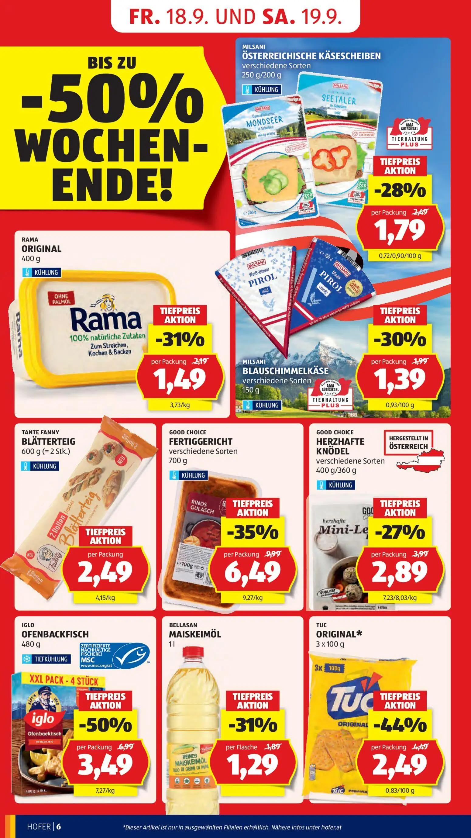 Hofer Prospekt, Seite 10 von 48 — GOOD CHOICE FERTIGGERICHT RINDS GULASCH, IGLO OFENBACKFISCH, TUC ORIGINAL*