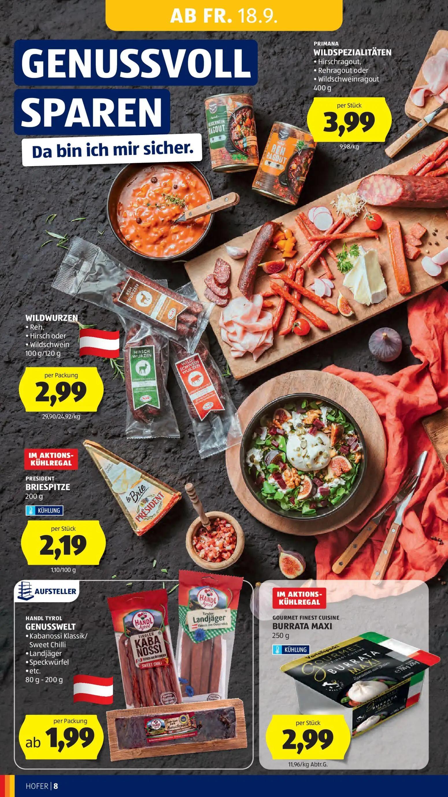 Hofer Prospekt, Seite 12 von 48 — WILDSPEZIALITÄTEN Hirschragout, Rehragout oder Wildschweinragout, WILDWURZEN Reh, Hirsch o…