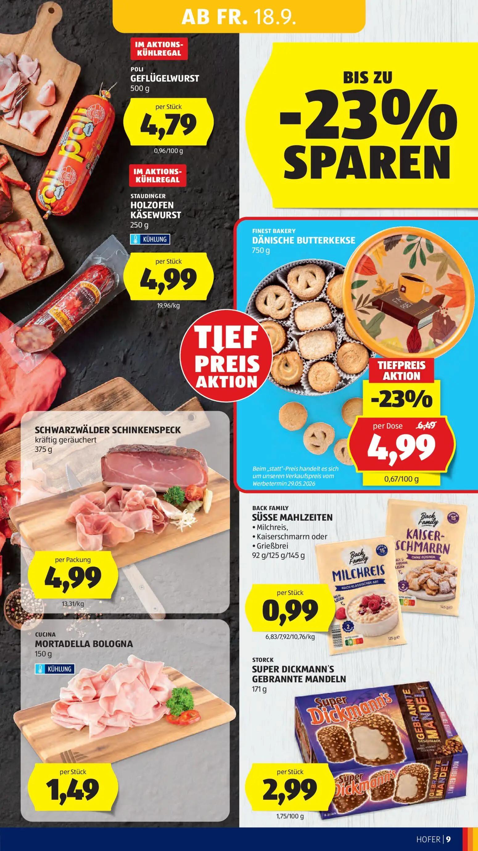 Hofer Prospekt, Seite 13 von 48 — DÄNISCHE BUTTERKEKSE, POLI GEFLÜGELWURST, STAUDINGER HOLZOFEN KÄSEWURST
