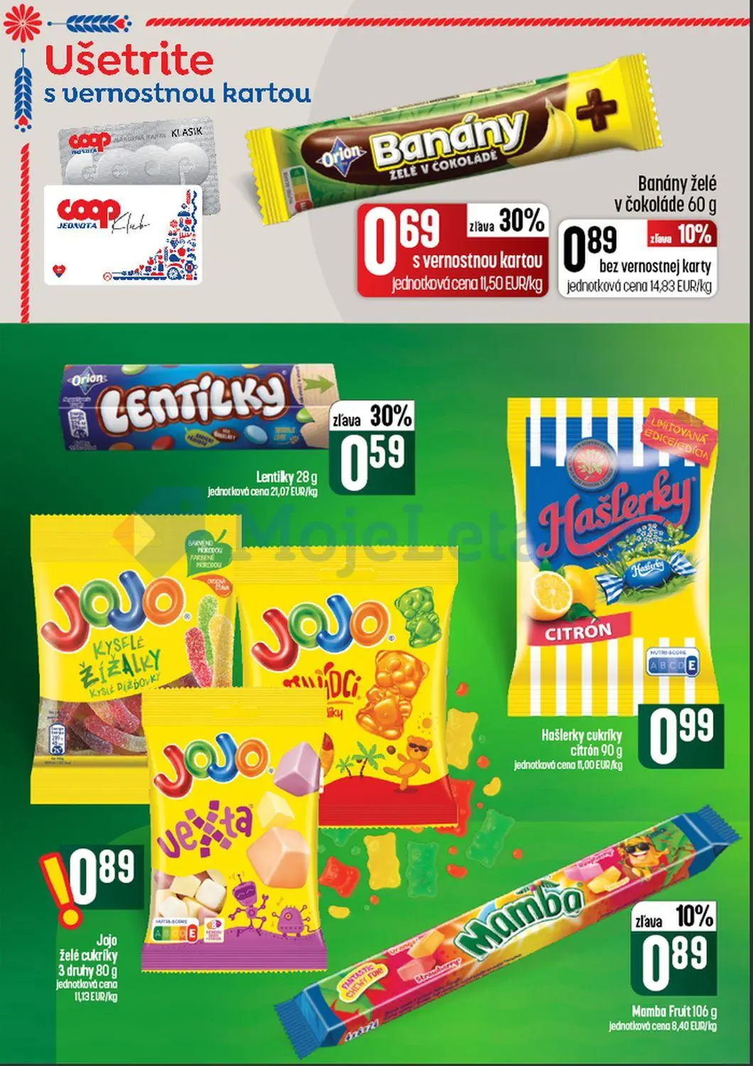 Coop Tempo leták, strana 36 z 60 — Lentilky, Banány želé v čokoláde, Mamba Fruit