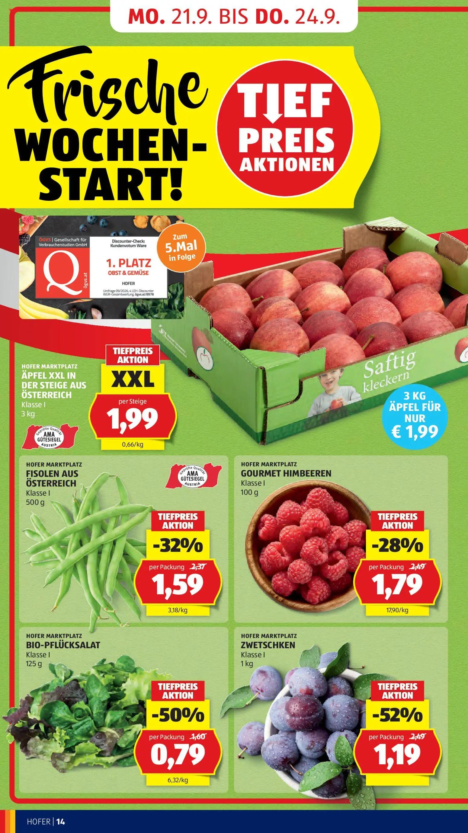 Hofer Prospekt, Seite 18 von 48 — ZWETSCHKEN, BIO-PFLÜCKSALAT, FISOLEN AUS ÖSTERREICH