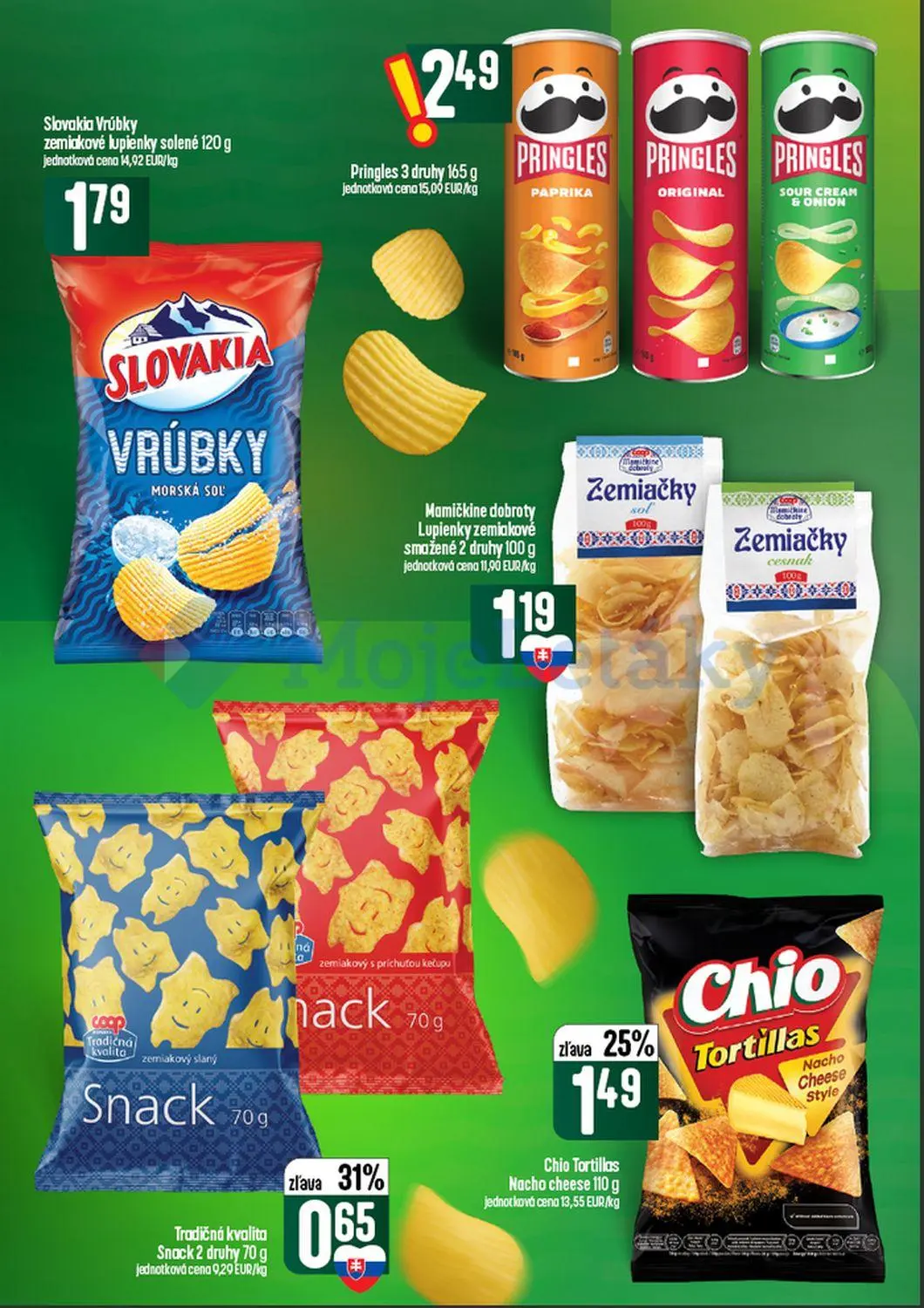 Coop Tempo leták, strana 40 z 60 — Chio Tortillas Nacho cheese, Tradičná kvalita Snack zemiakový slaný, Slovakia Vrúbky zemi…