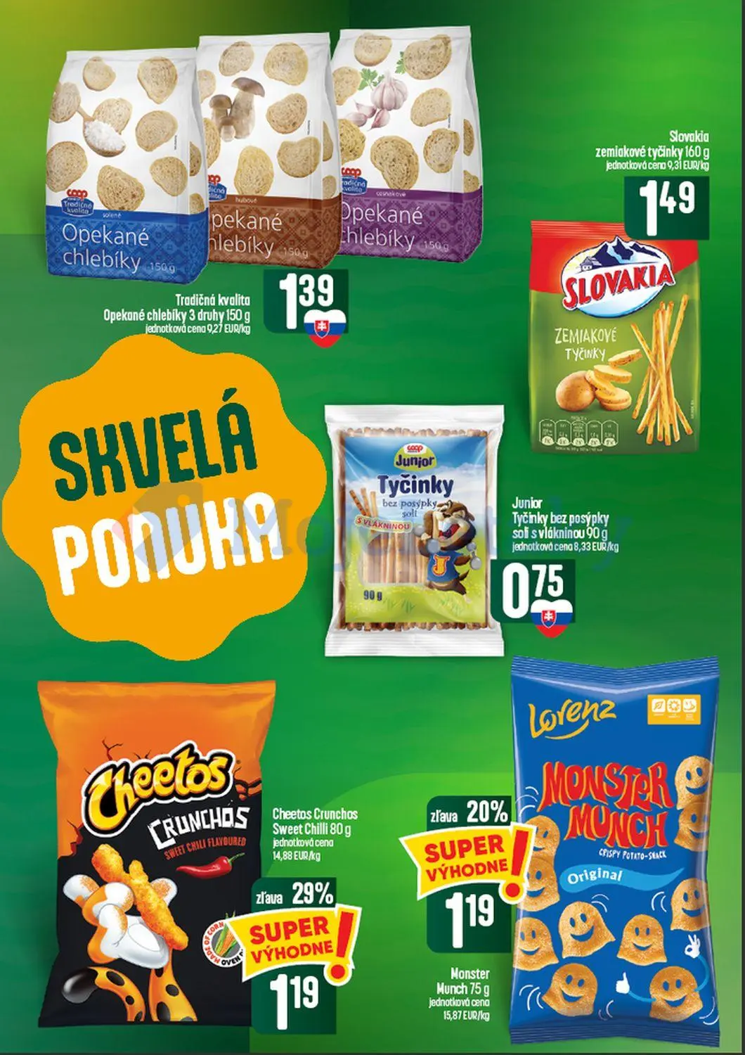 Coop Tempo leták, strana 41 z 60 — Cheetos Crunchos Sweet Chilli, Monster Munch Original, Opekané chlebíky