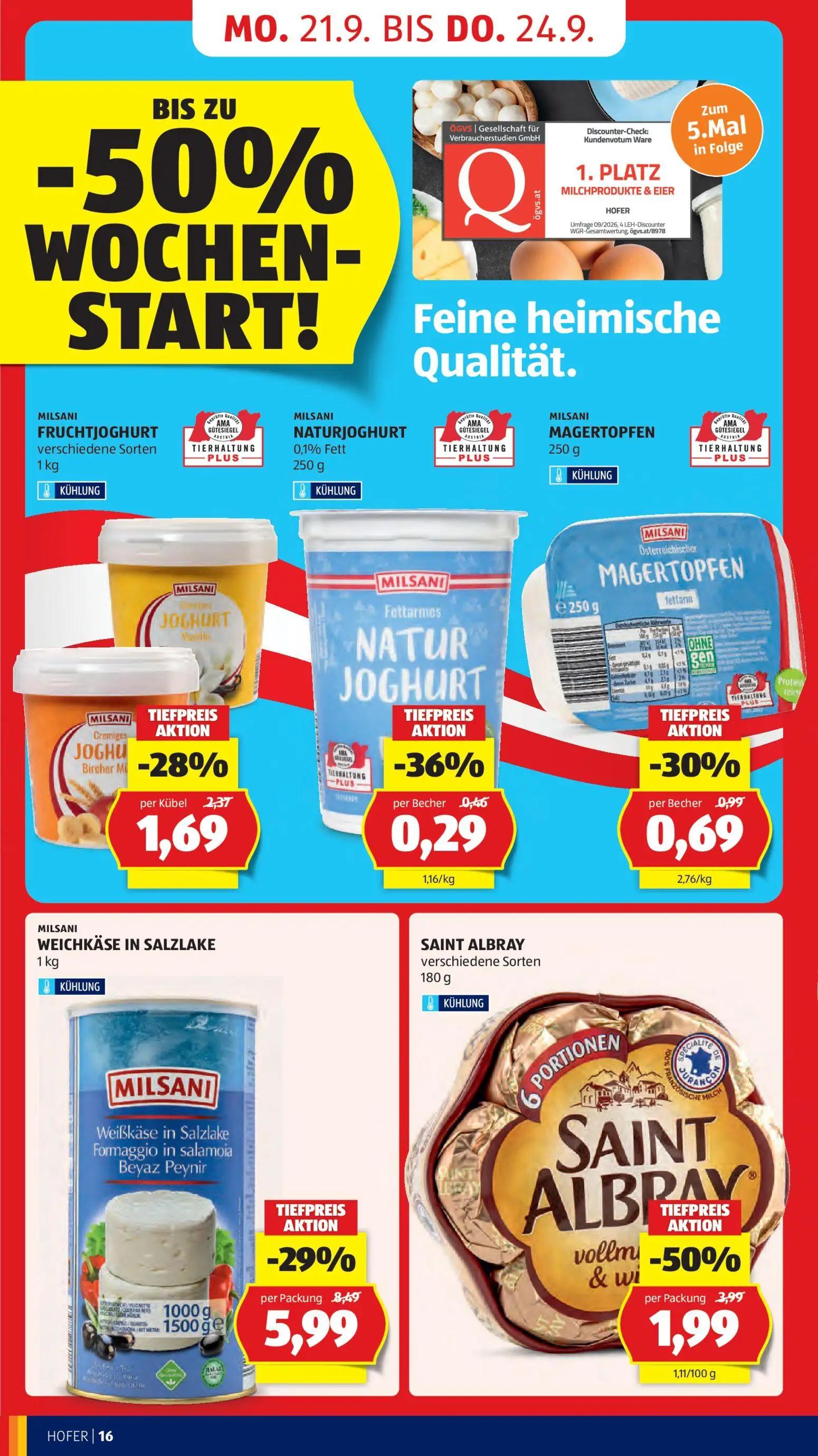 Hofer Prospekt, Seite 20 von 48 — WEICHKÄSE IN SALZLAKE, SAINT ALBRAY, FRUCHTJOGHURT