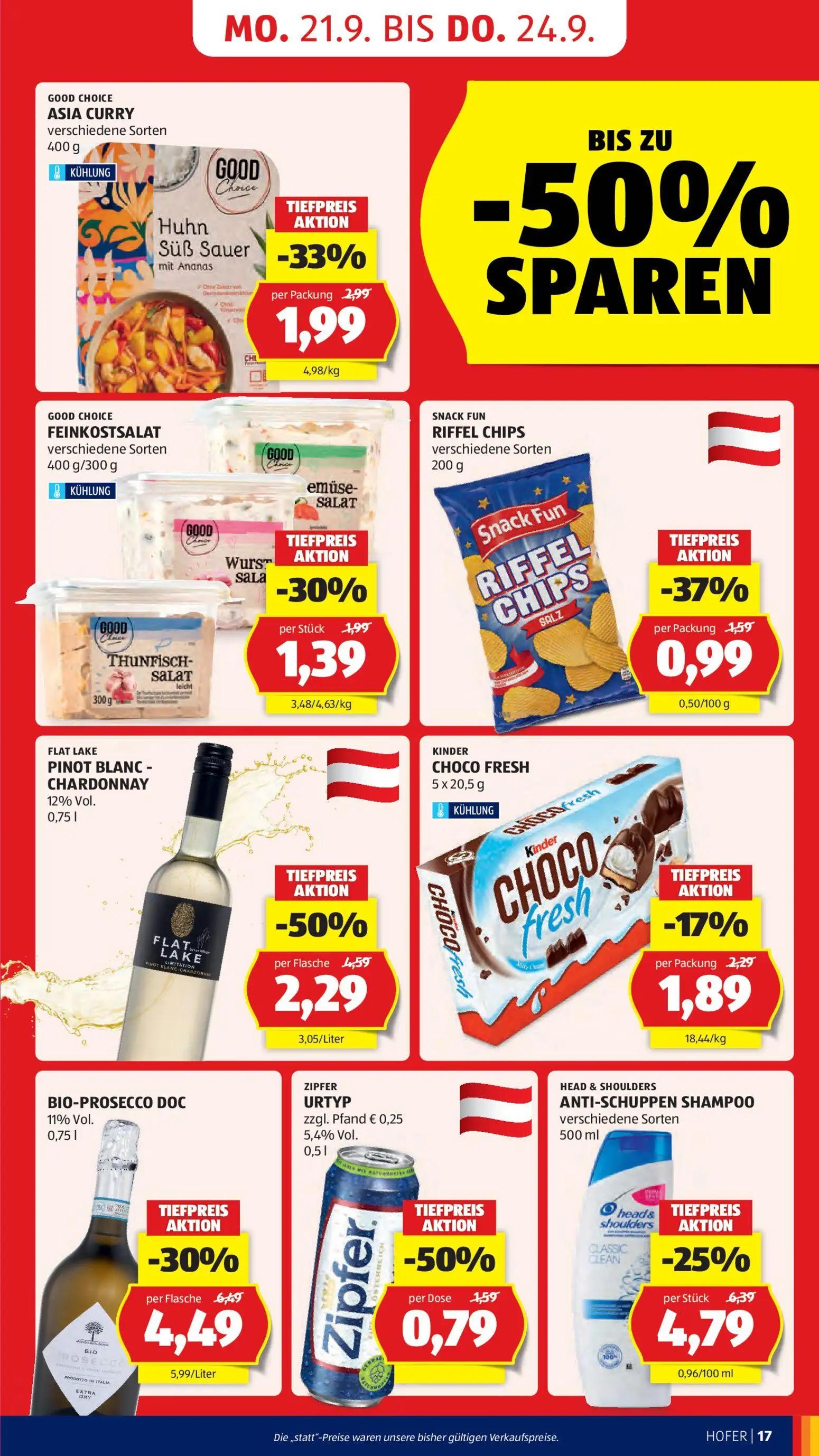 Hofer Prospekt, Seite 21 von 48 — FLAT LAKE PINOT BLANC - CHARDONNAY, BIO-PROSECCO DOC, HEAD & SHOULDERS ANTI-SCHUPPEN SHAMP…
