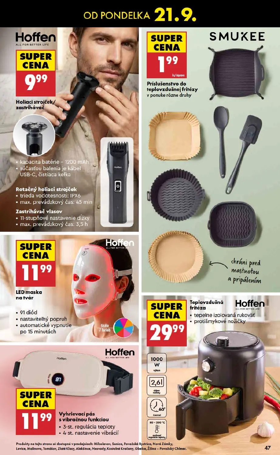 Biedronka leták, strana 47 z 48 — Holiaci strojček/zastrihávač, Príslušenstvo do teplovzdušnej fritézy, LED maska na tvár