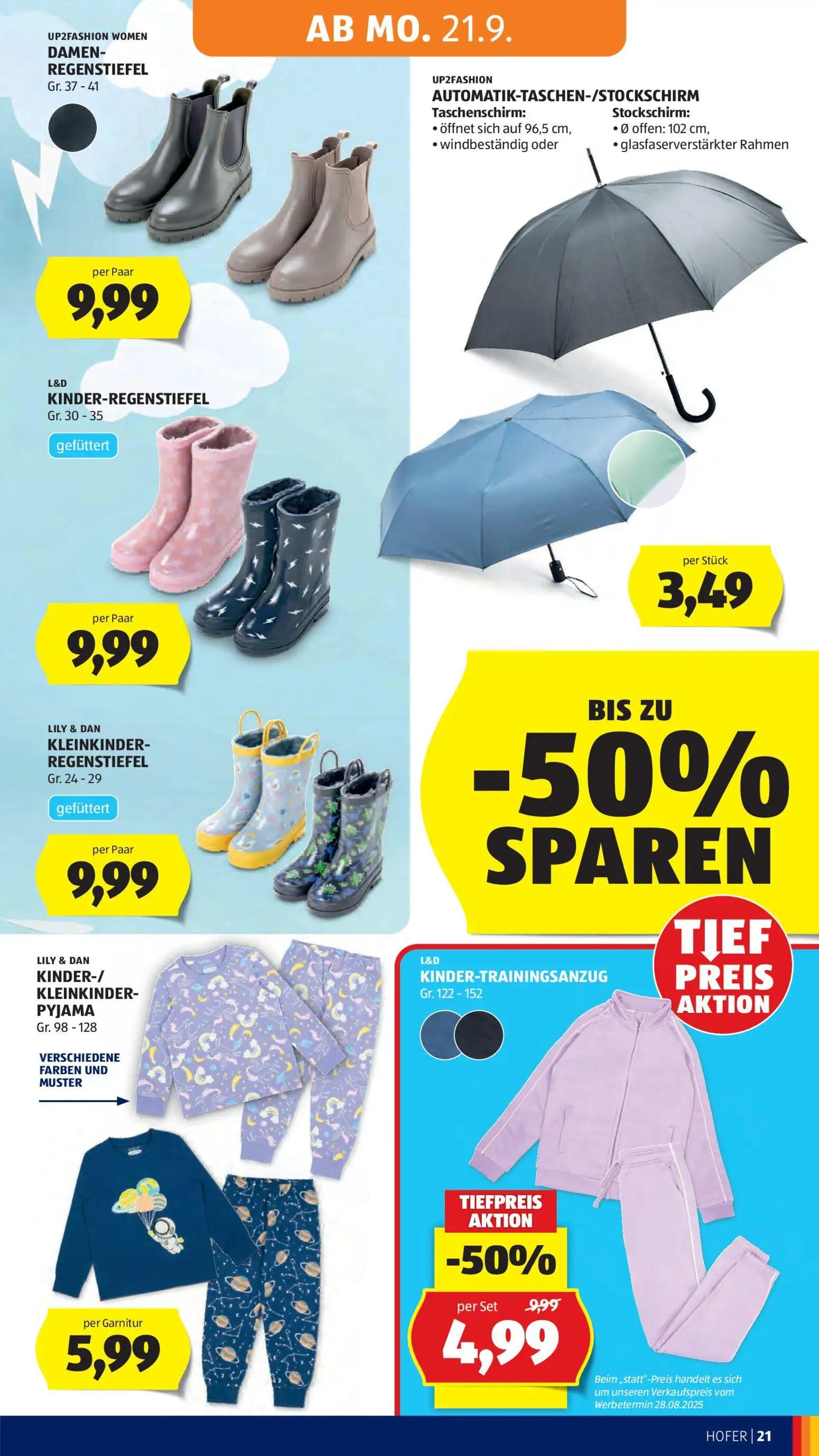 Hofer Prospekt, Seite 27 von 48 — KINDER-TRAININGSANZUG, DAMEN-REGENSTIEFEL, AUTOMATIK-TASCHEN-/STOCKSCHIRM