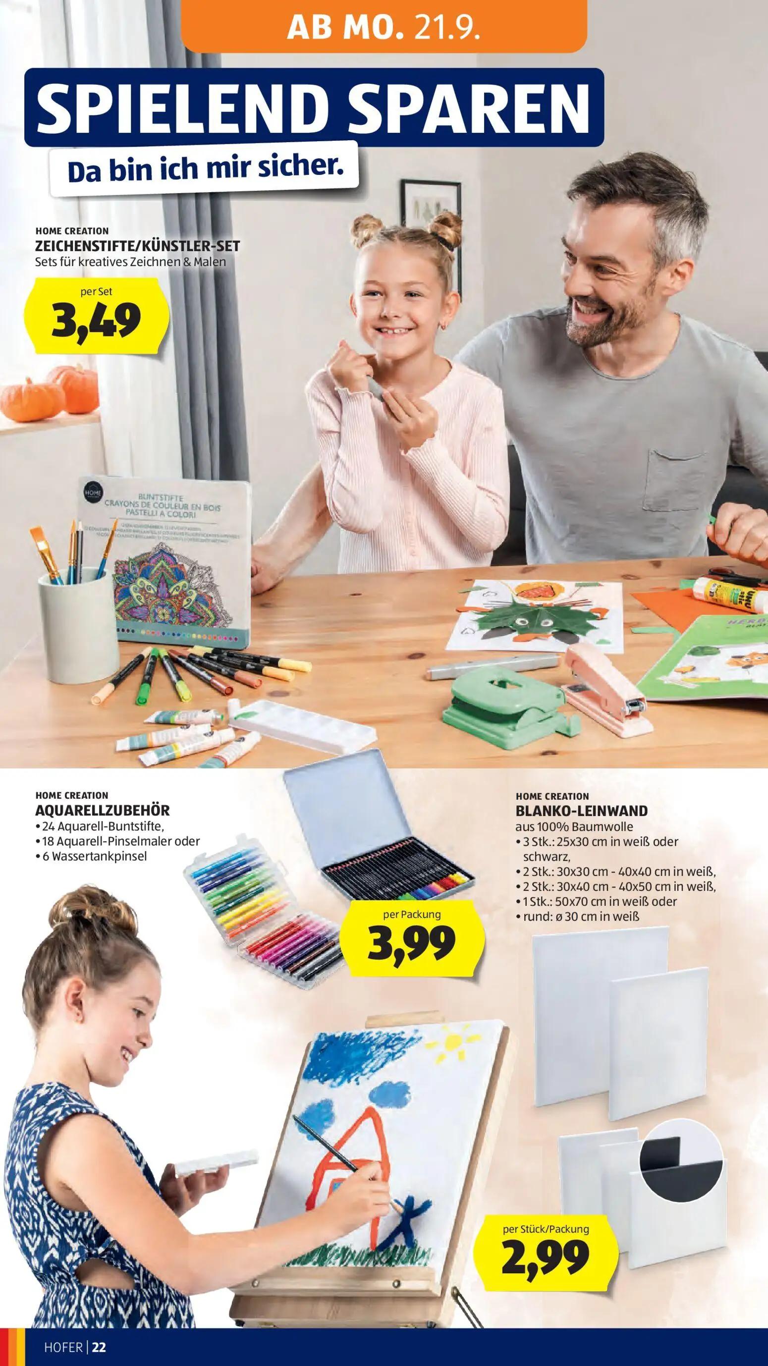 Hofer Prospekt, Seite 28 von 48 — ZEICHENSTIFTE/KÜNSTLER-SET Sets für kreatives Zeichnen & Malen, AQUARELLZUBEHÖR, BLANKO-LE…
