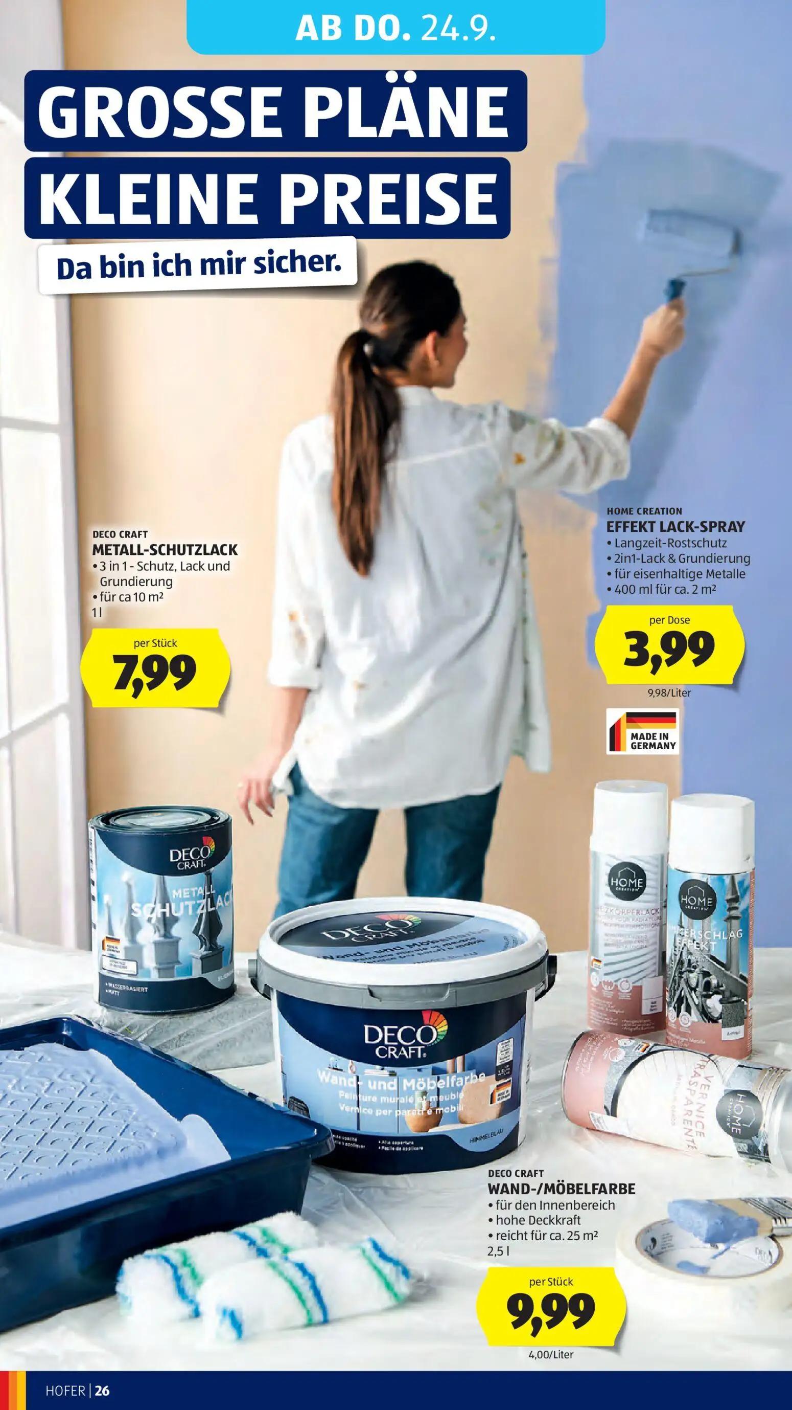 Hofer Prospekt, Seite 32 von 48 — METALL-SCHUTZLACK, EFFEKT LACK-SPRAY, WAND-/MÖBELFARBE