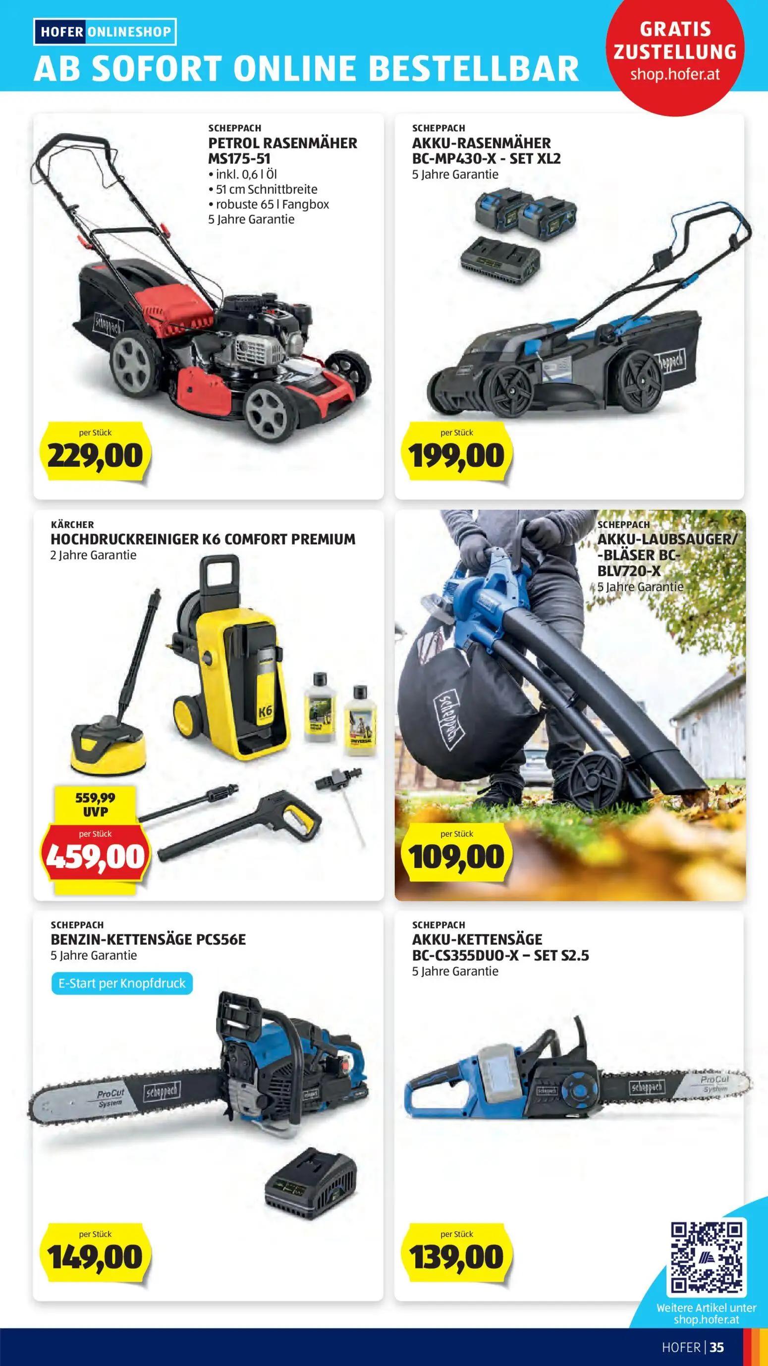 Hofer Prospekt, Seite 41 von 48 — KÄRCHER HOCHDRUCKREINIGER K6 COMFORT PREMIUM, SCHEPPACH PETROL RASENMÄHER MS175-51, SCHEPP…