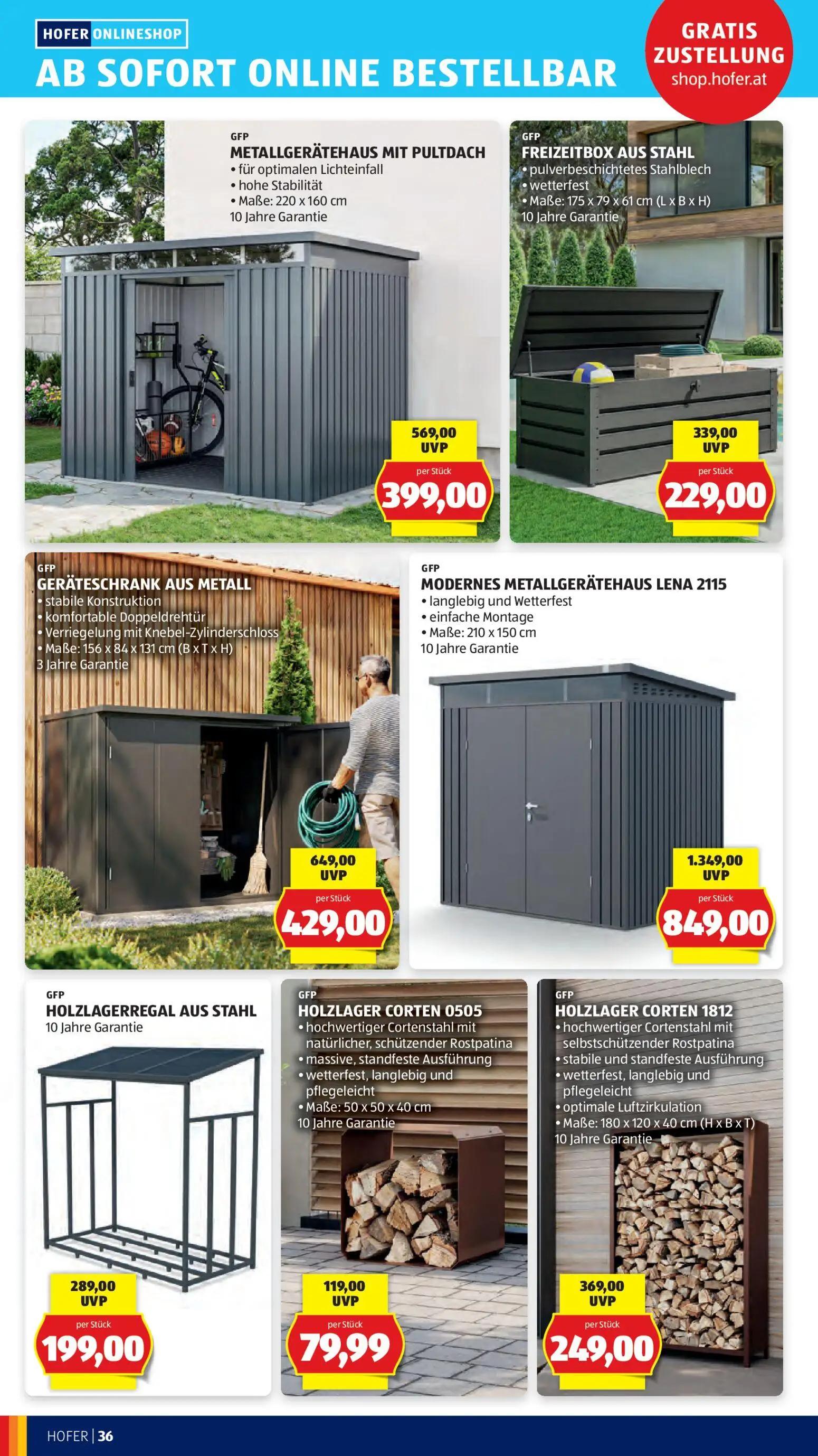 Hofer Prospekt, Seite 42 von 48 — MODERNES METALLGERÄTEHAUS LENA 2115, GERÄTESCHRANK AUS METALL, METALLGERÄTEHAUS MIT PULTDA…