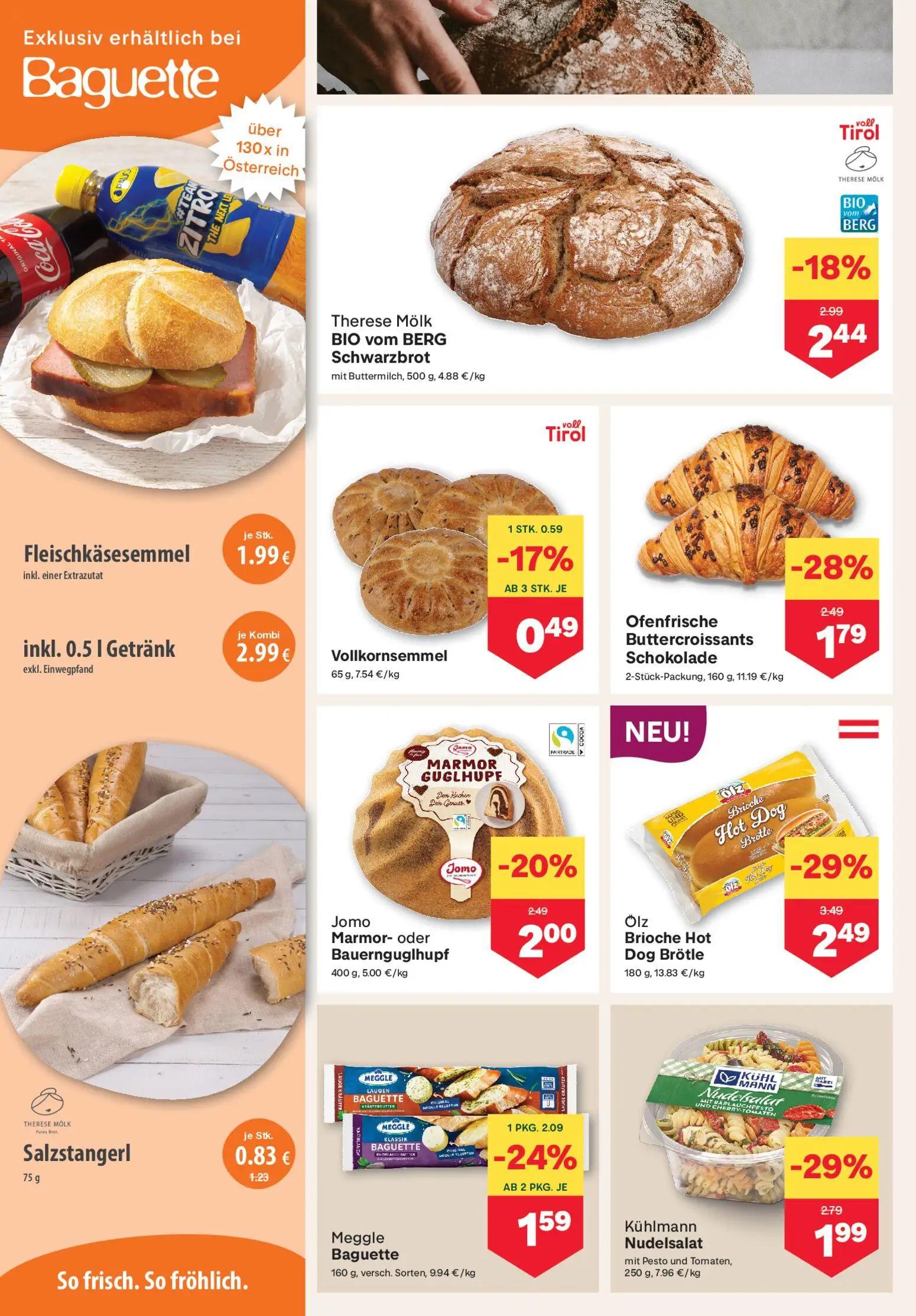MPREIS Prospekt, Seite 4 von 17 — Ölz Brioche Hot Dog Brötle, Kühlmann Nudelsalat, Ofenfrische Buttercroissants Schokolade