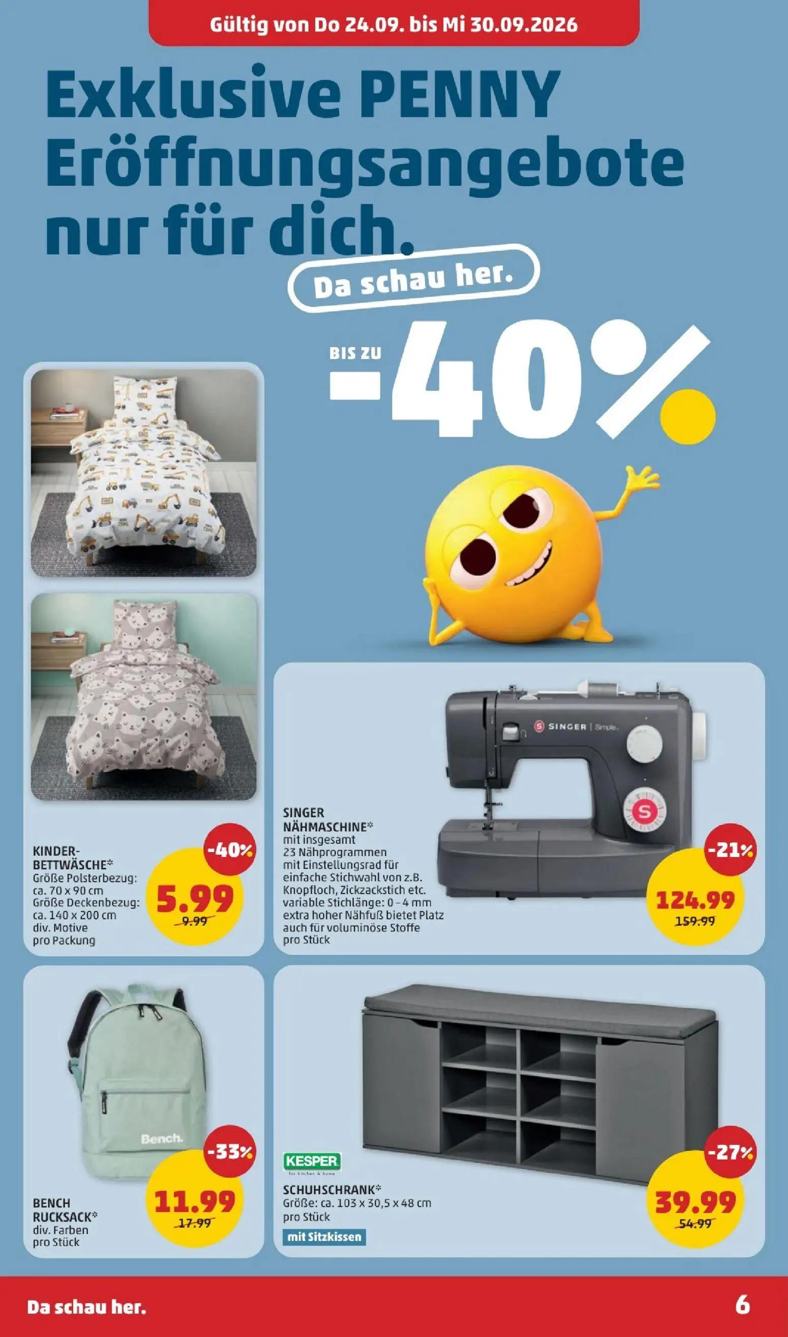 PENNY Prospekt, Seite 6 von 8 — SINGER NÄHMASCHINE, KESPER SCHUHSCHRANK, BENCH RUCKSACK