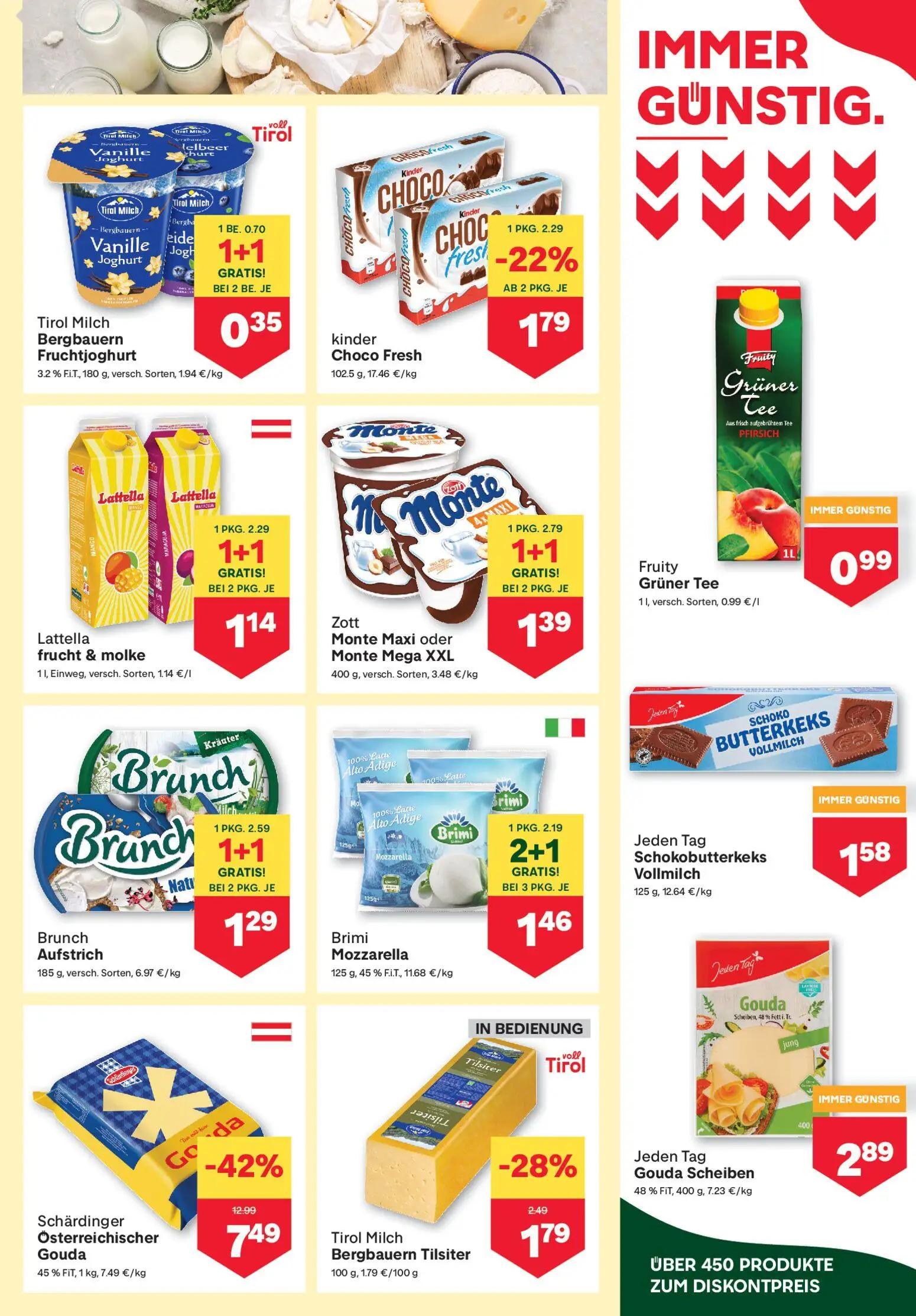 MPREIS Prospekt, Seite 5 von 17 — Schärdinger Österreichischer Gouda, Zott Monte Maxi oder Monte Mega XXL, Brunch Aufstrich