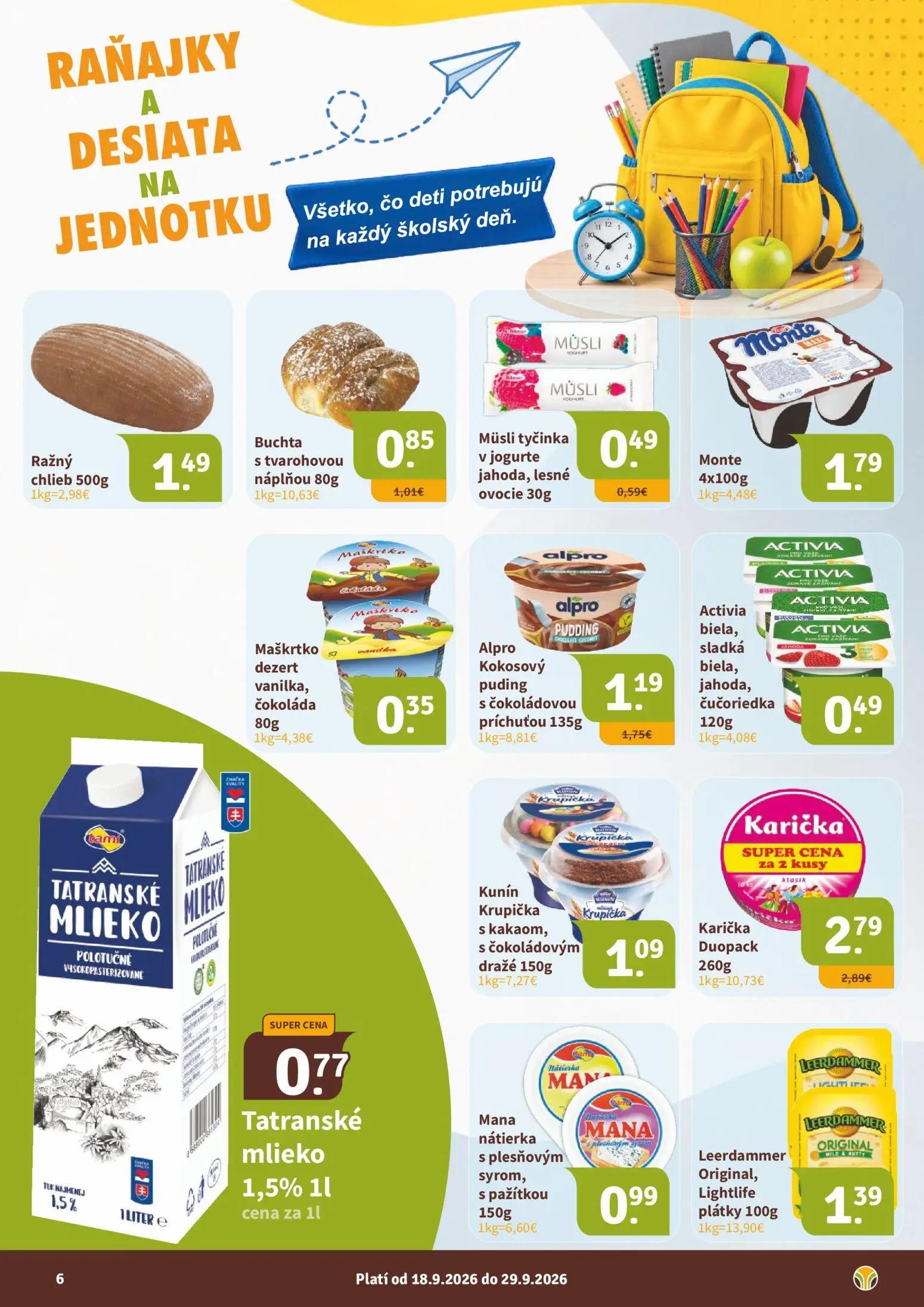 Nitrazdroj leták, strana 6 z 16 — Alpro Kokosový puding s čokoládovou príchuťou, Buchta s tvarohovou náplňou, Müsli tyčinka …