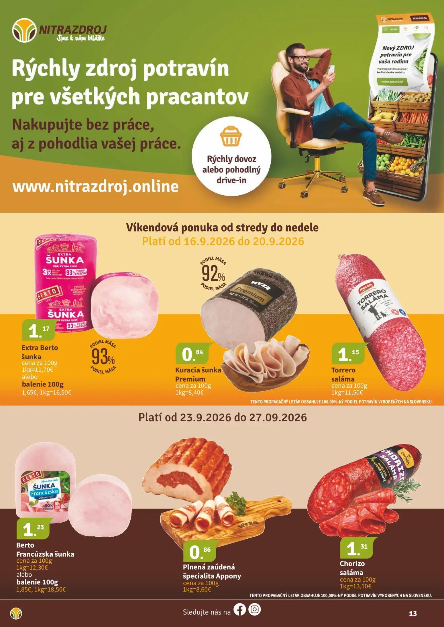 Nitrazdroj leták, strana 13 z 16 — Extra Berto šunka, Kuracia šunka Premium, Torrero saláma