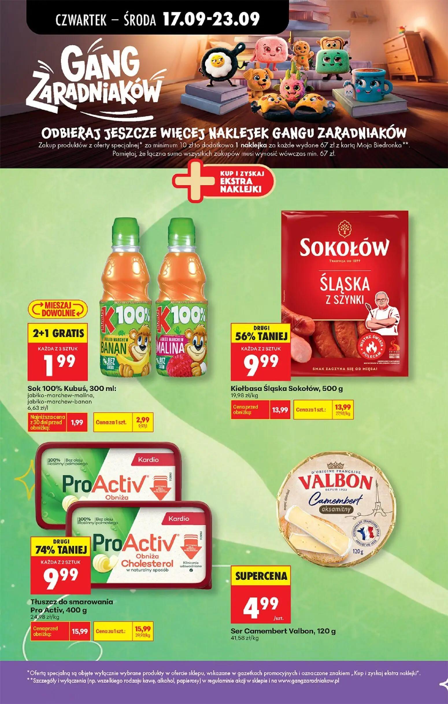 Biedronka gazetka, strona 29 z 85 — Tłuszcz do smarowania Pro Activ, Kiełbasa Śląska Sokołów, Sok 100% Kubuś
