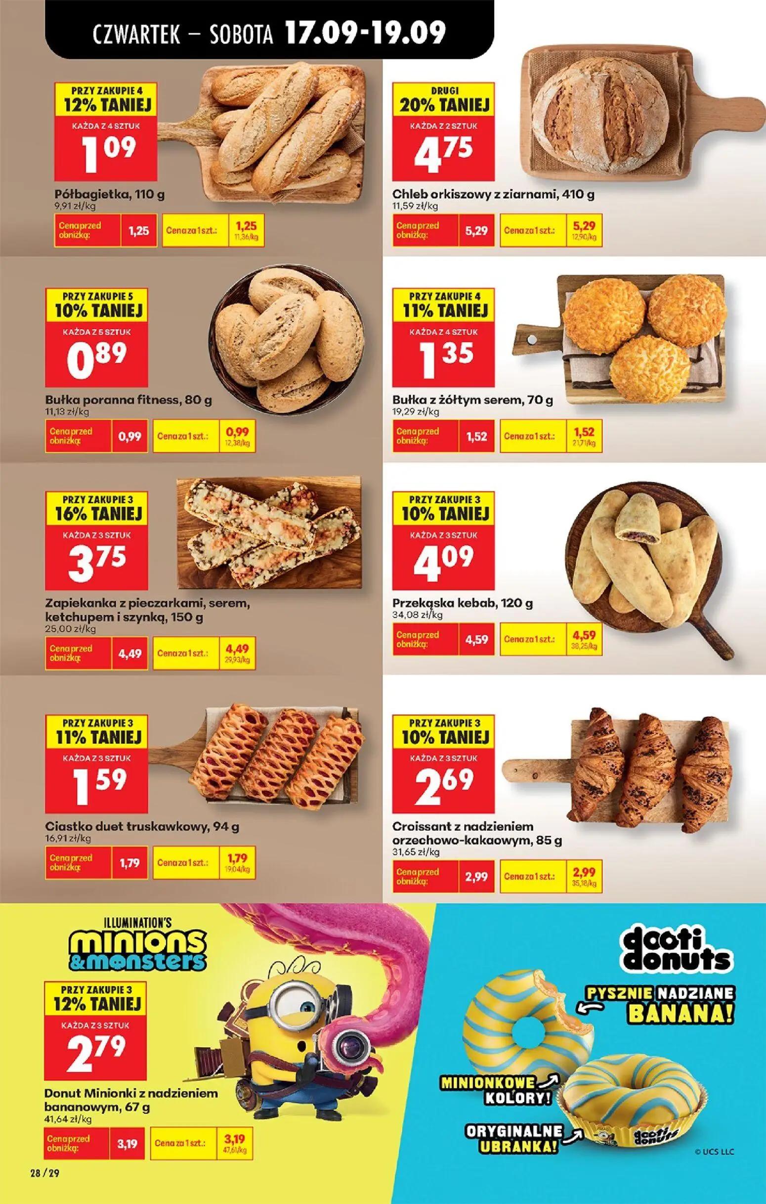 Biedronka gazetka, strona 42 z 85 — Zapiekanka z pieczarkami, serem, ketchupem i szynką, Chleb orkiszowy z ziarnami, Przekąs…