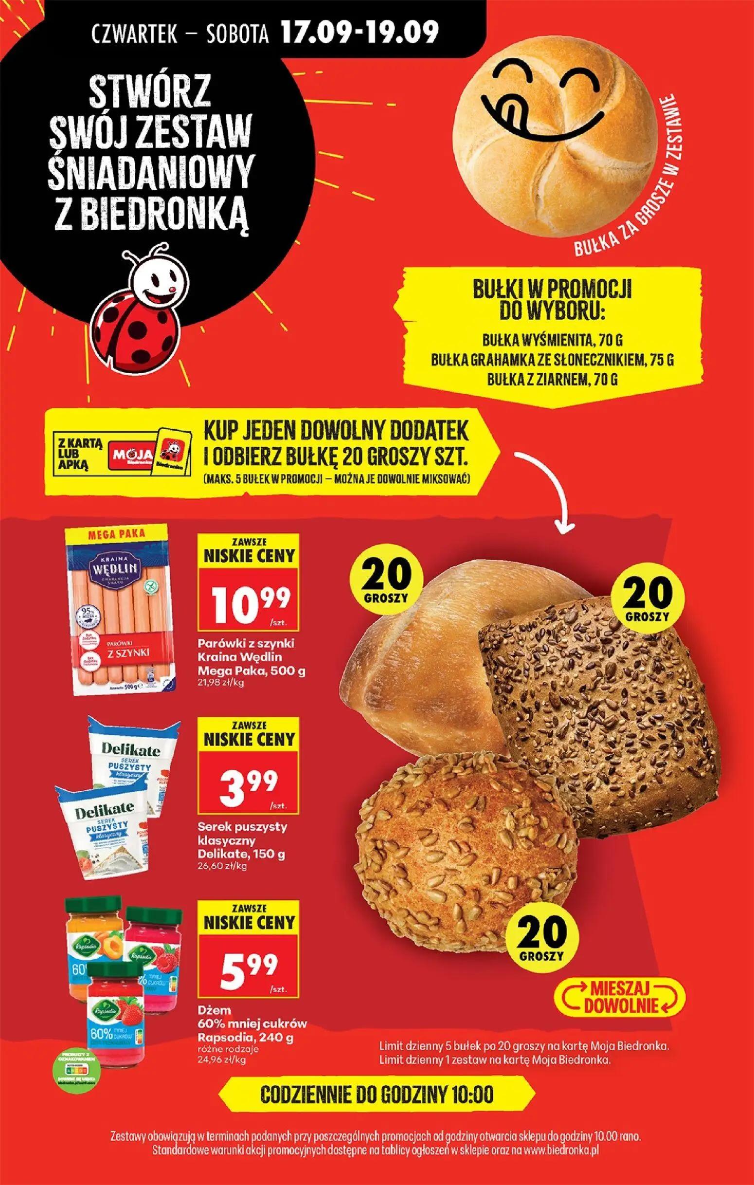 Biedronka gazetka, strona 45 z 85 — Parówki z szynki Kraina Wędlin Mega Paka, Serek puszysty klasyczny Delikate, Dżem 60% mn…