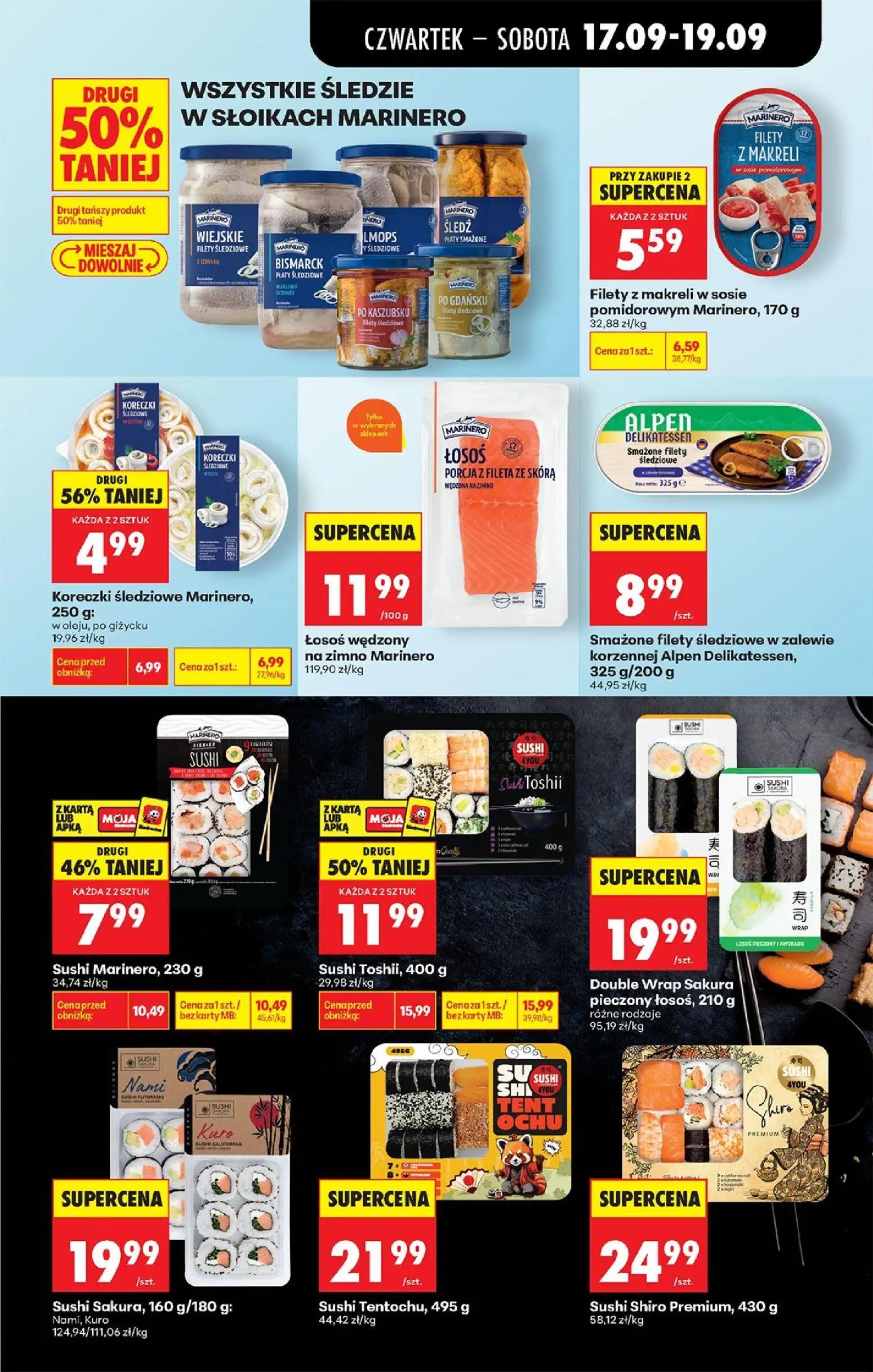 Biedronka gazetka, strona 49 z 85 — Sushi Toshii, Sushi Marinero, Koreczki śledziowe Marinero, w oleju, po giżycku