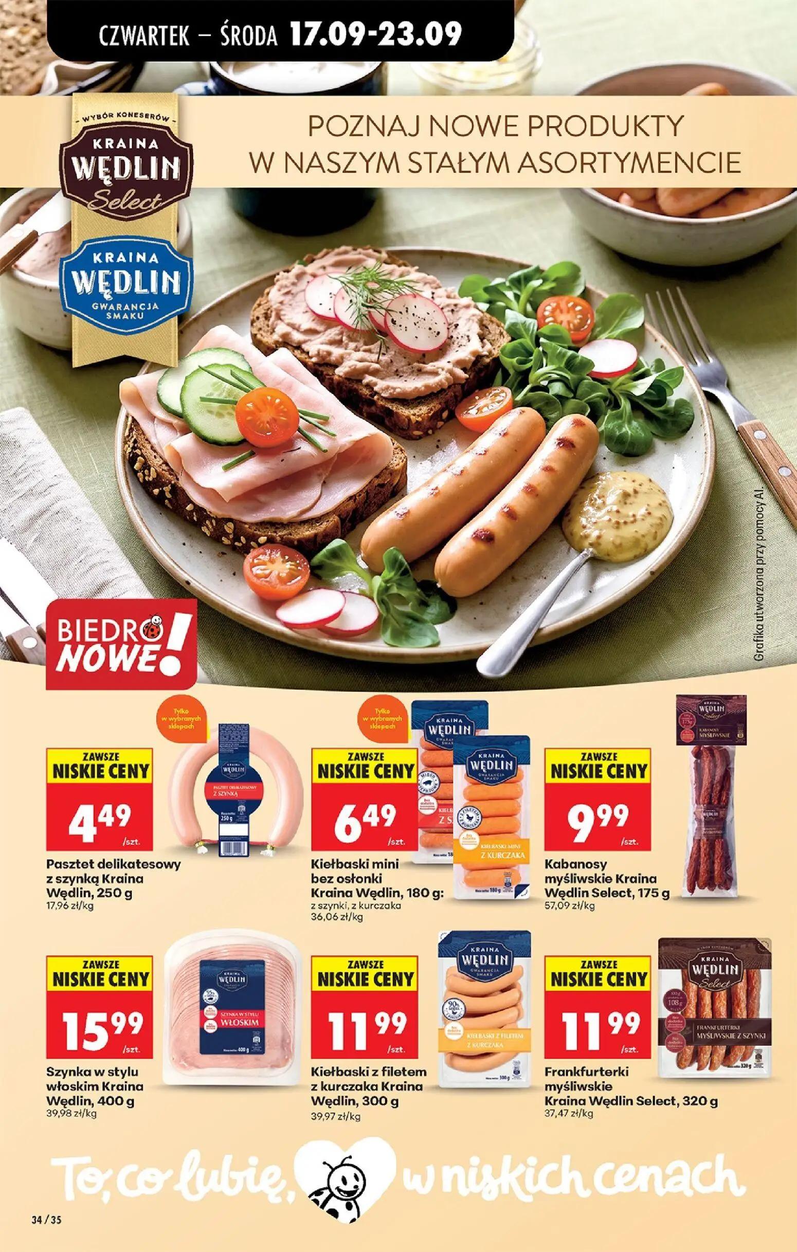 Biedronka gazetka, strona 54 z 85 — Pasztet delikatesowy z szynką Kraina Wędlin, Kiełbaski mini bez osłonki Kraina Wędlin, K…