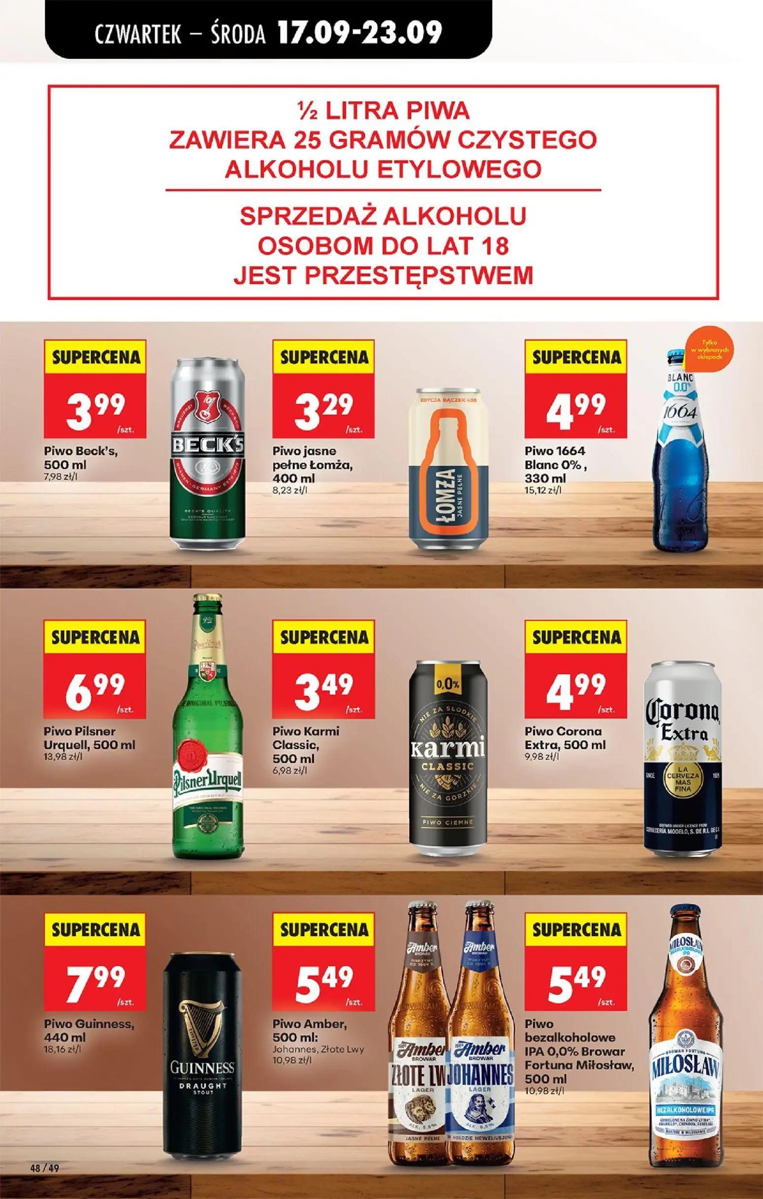 Biedronka gazetka, strona 70 z 85 — Piwo Beck's, Piwo jasne pełne Łomża, Piwo 1664 Blanc 0%