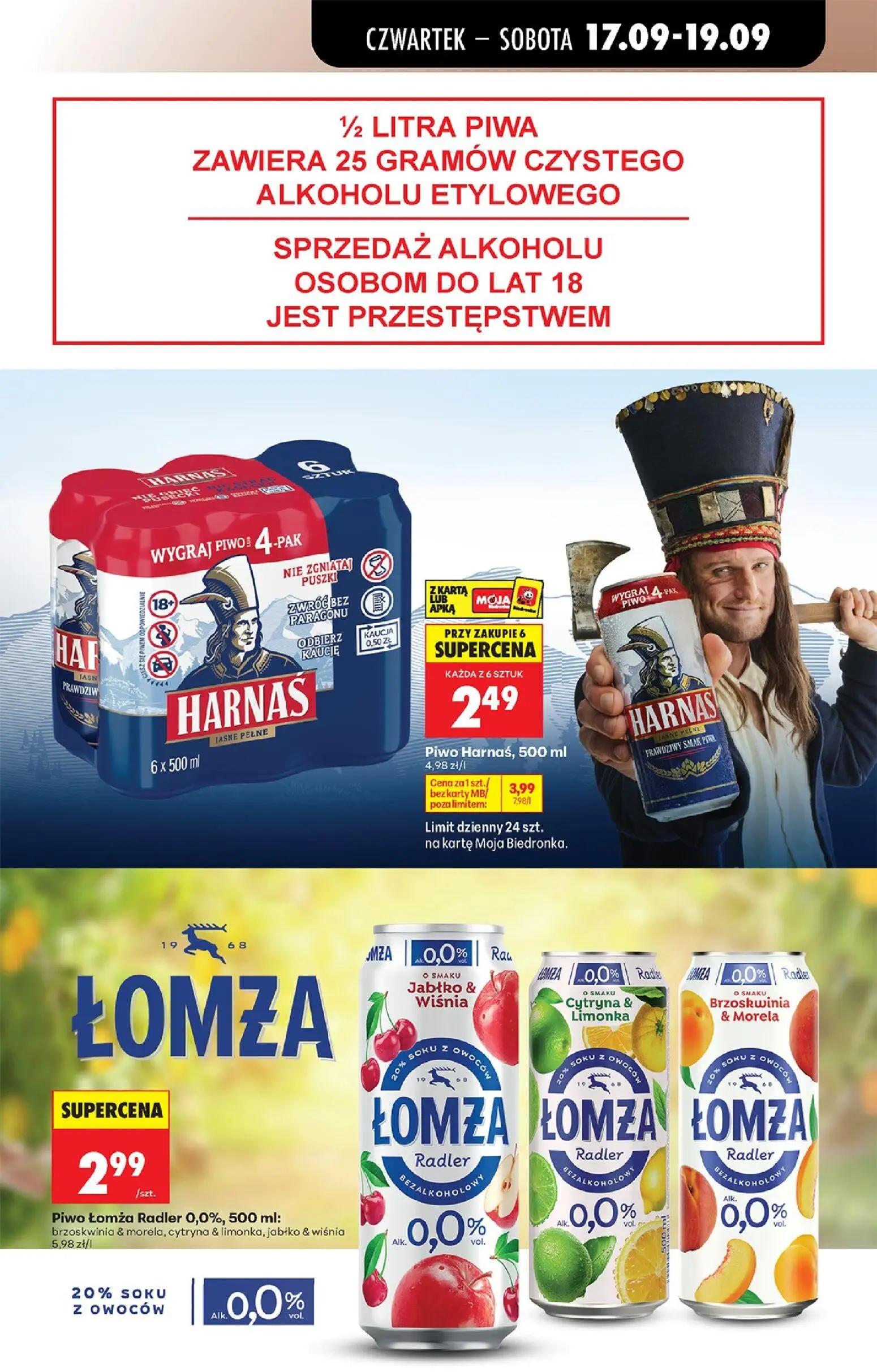 Biedronka gazetka, strona 71 z 85 — Piwo Harnaś, Piwo Łomża Radler 0,0%